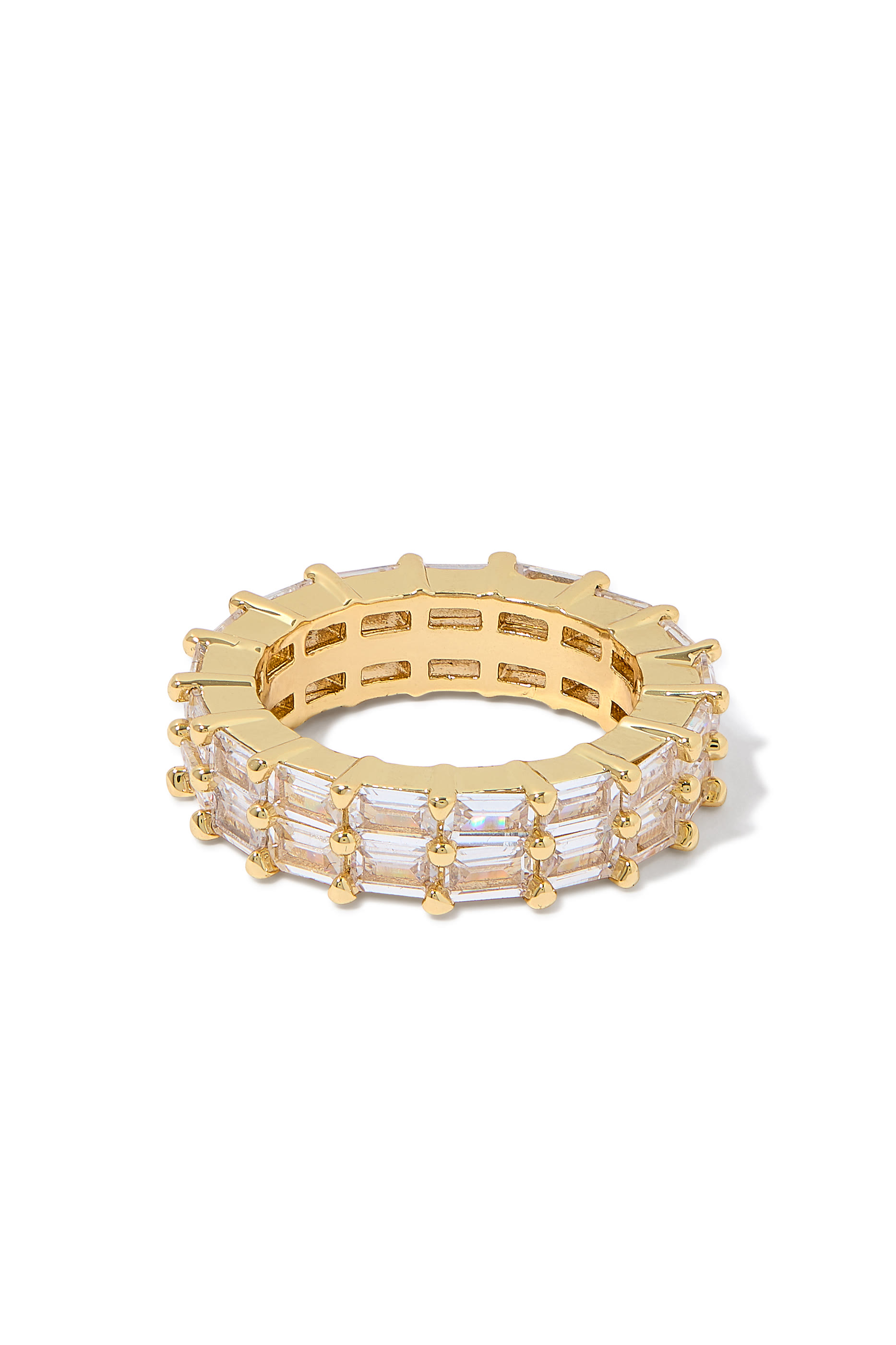 Band Ring, 14K Gold Plated Brass & Cubic Zirconia