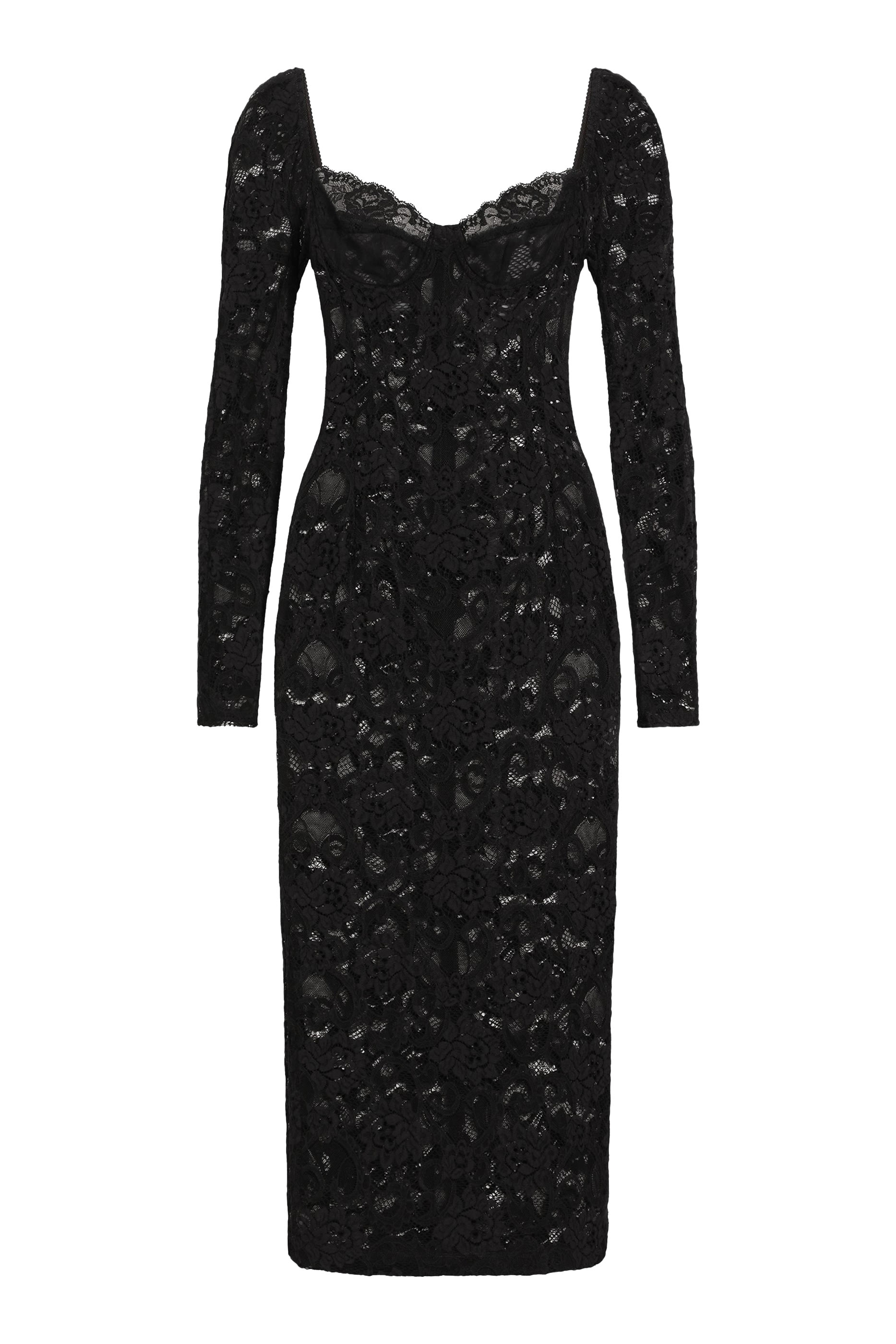 Lace Long-sleeved Calf-length Dress