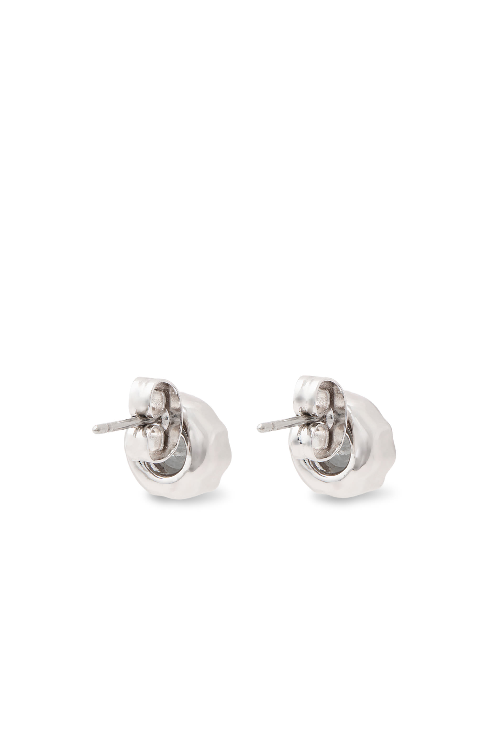 Asterales Molten Bezel Stud Earrings, Rhodium Tone Plated Brass Metalwork with Cubic Zirconia