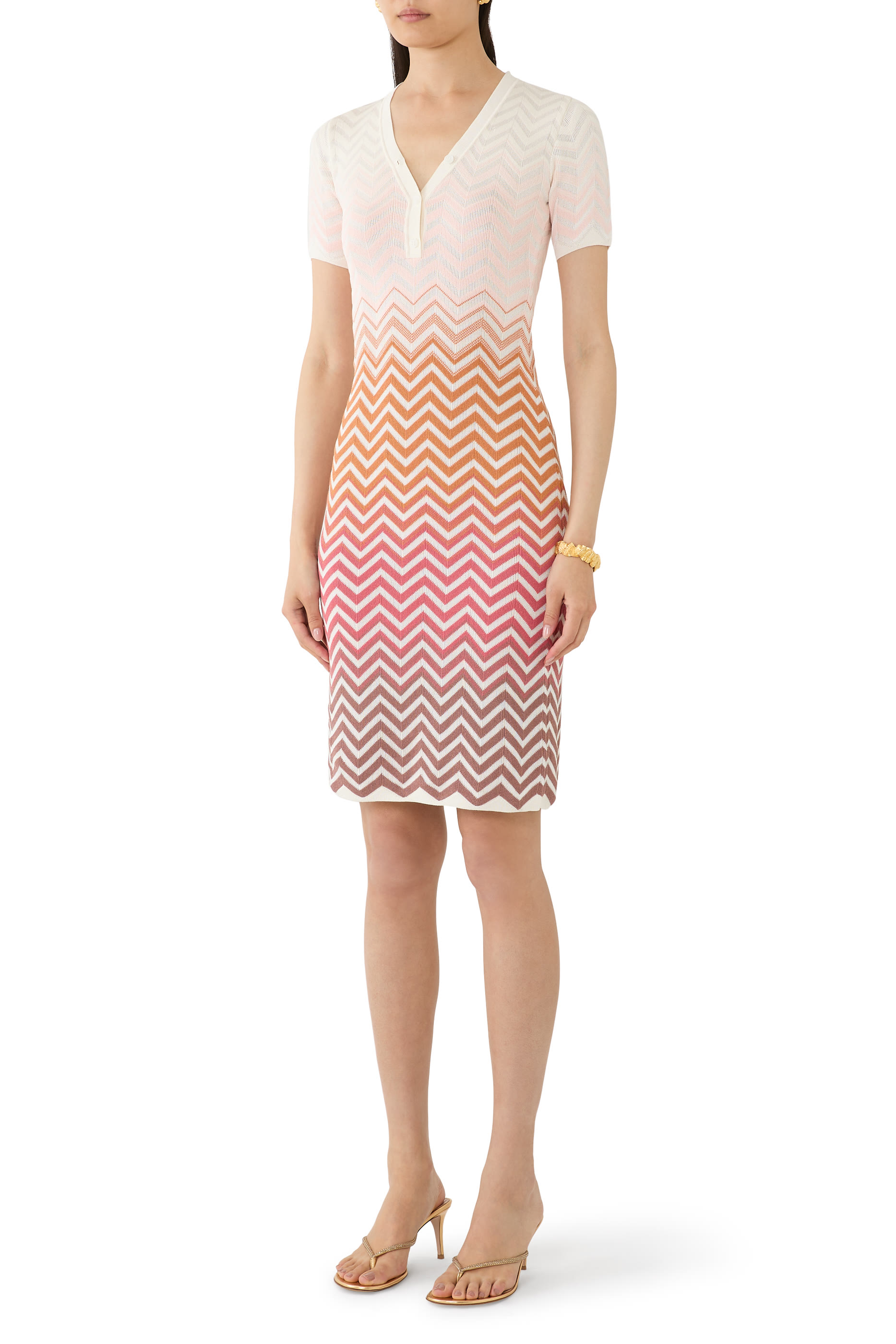 Chevron D&eacute;grad&eacute; Cotton and Viscose Midi Dress