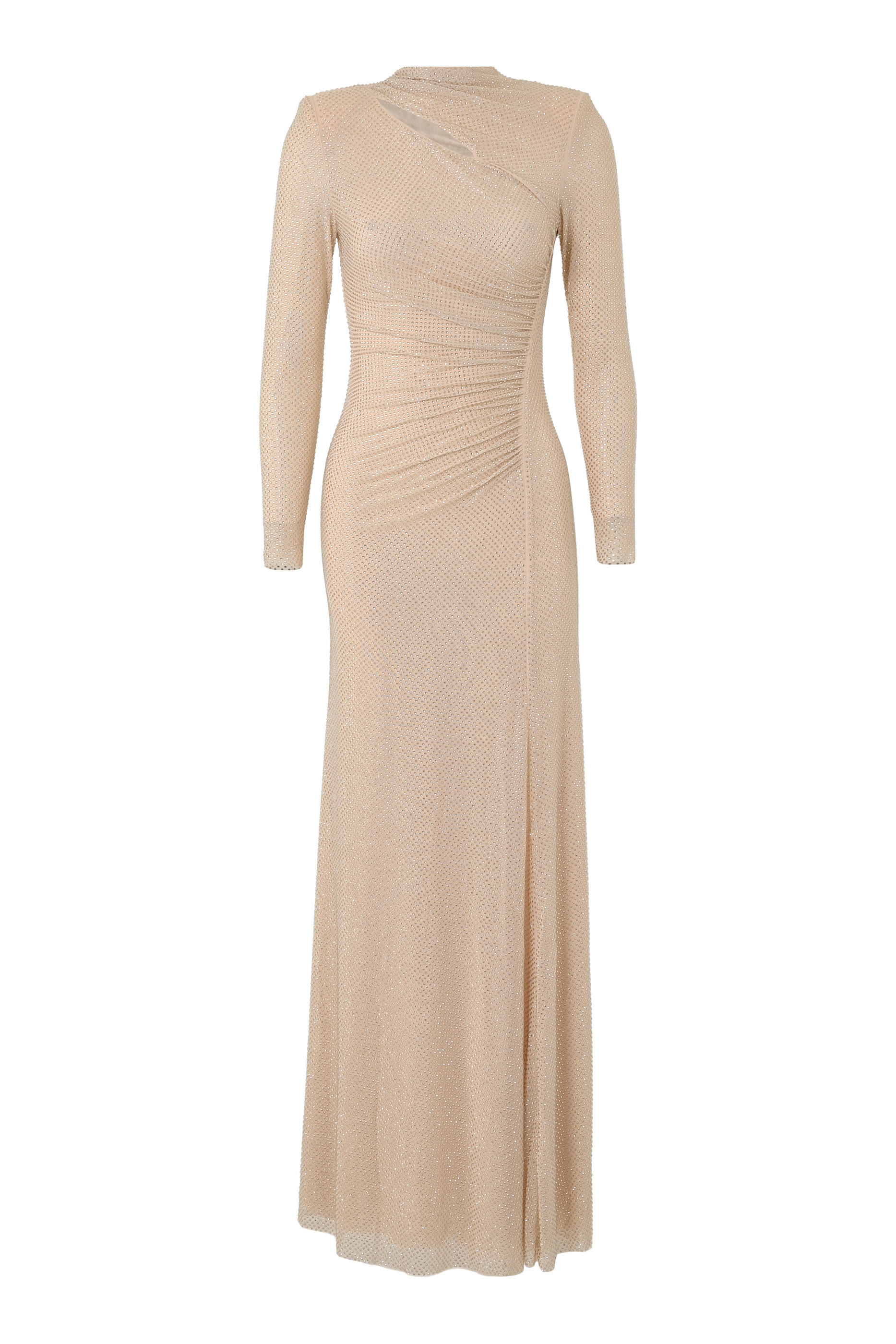 Rhinestone Mesh Cut-Out Maxi Dress