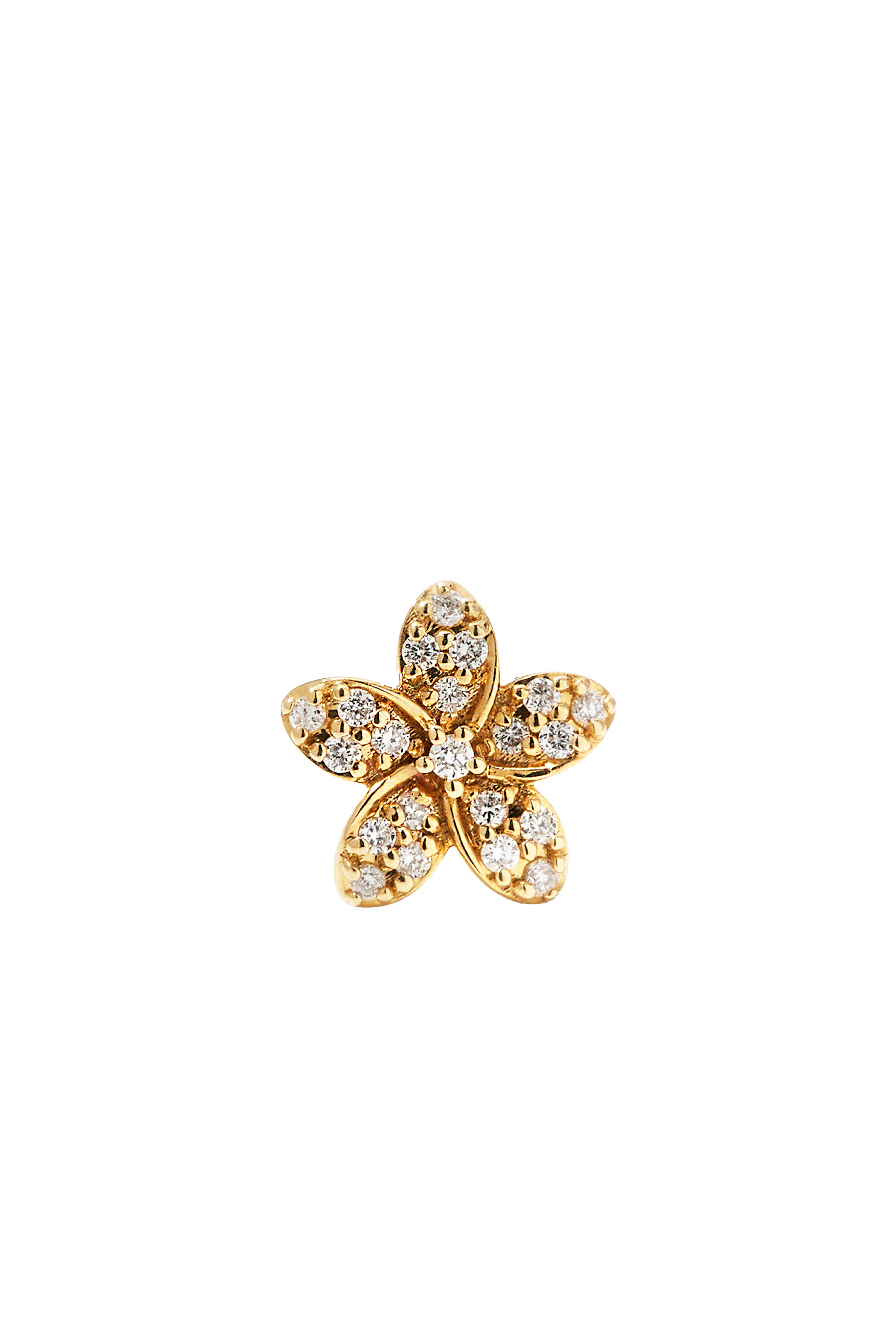 Plumeria Stud Earrings, 14k Yellow Gold & Diamond