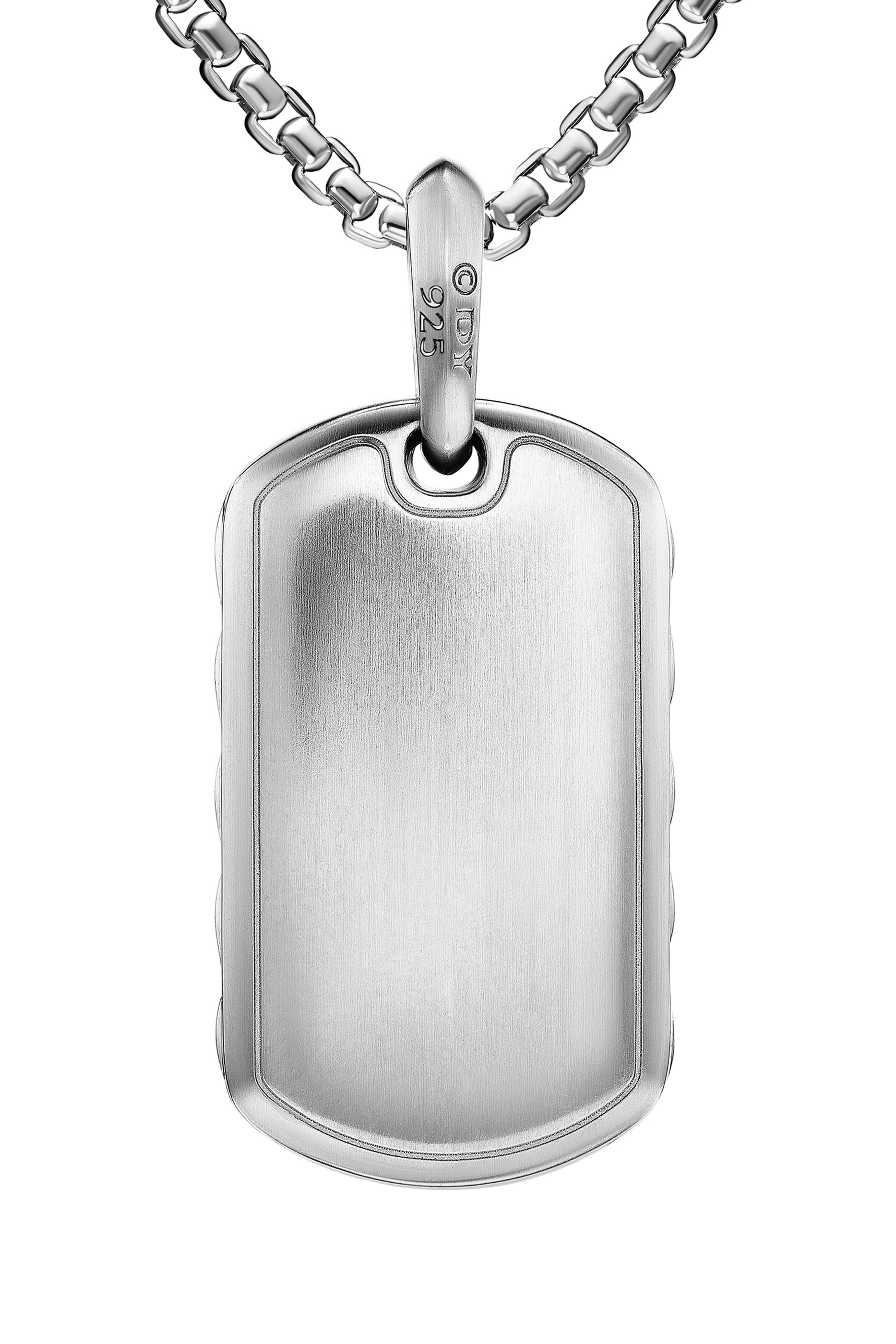 Sculpted Cable Tag Diamond Pendant in Sterling Silver