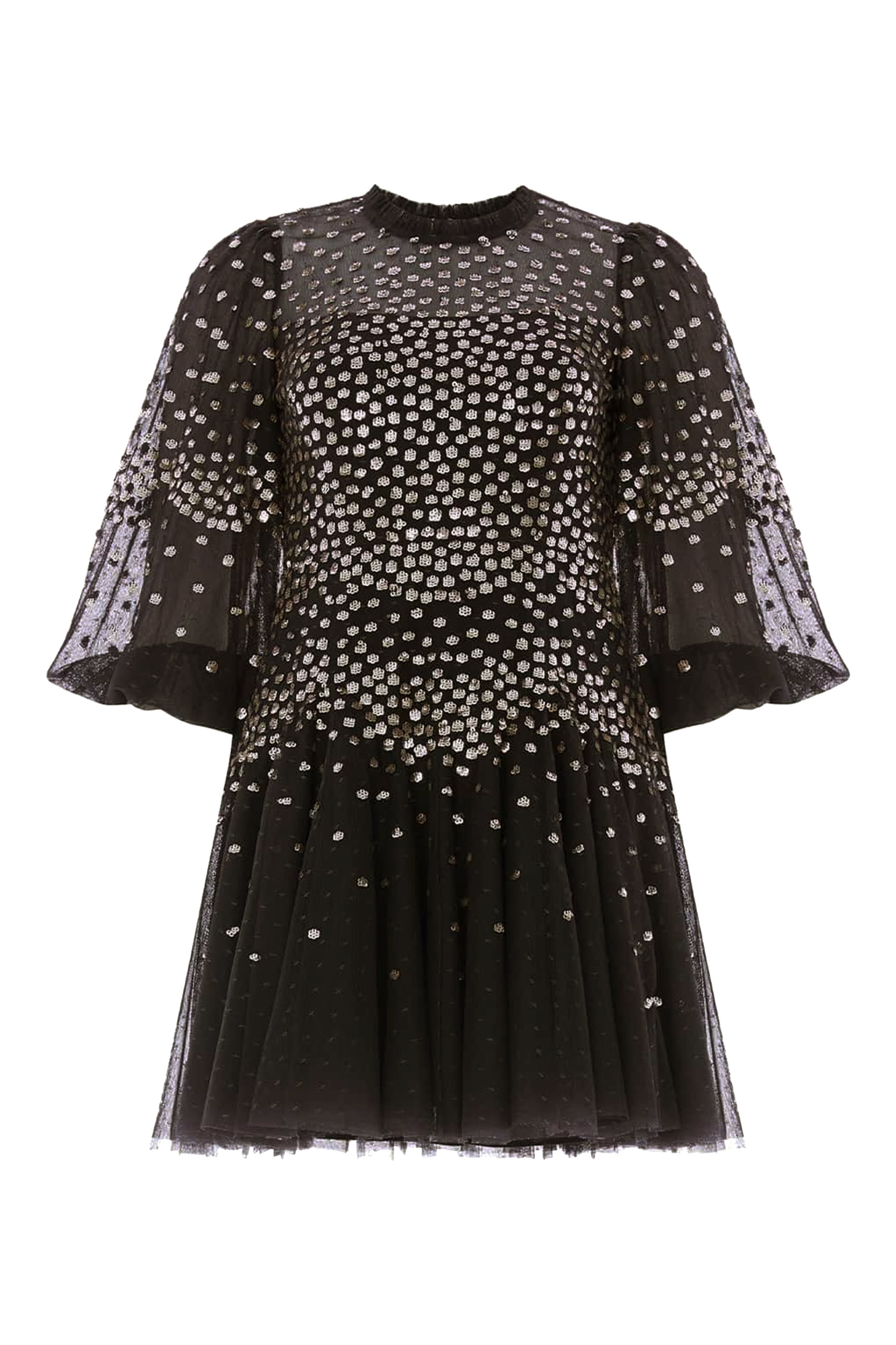 Scallop Sequin Round Neck Micro Mini Dress