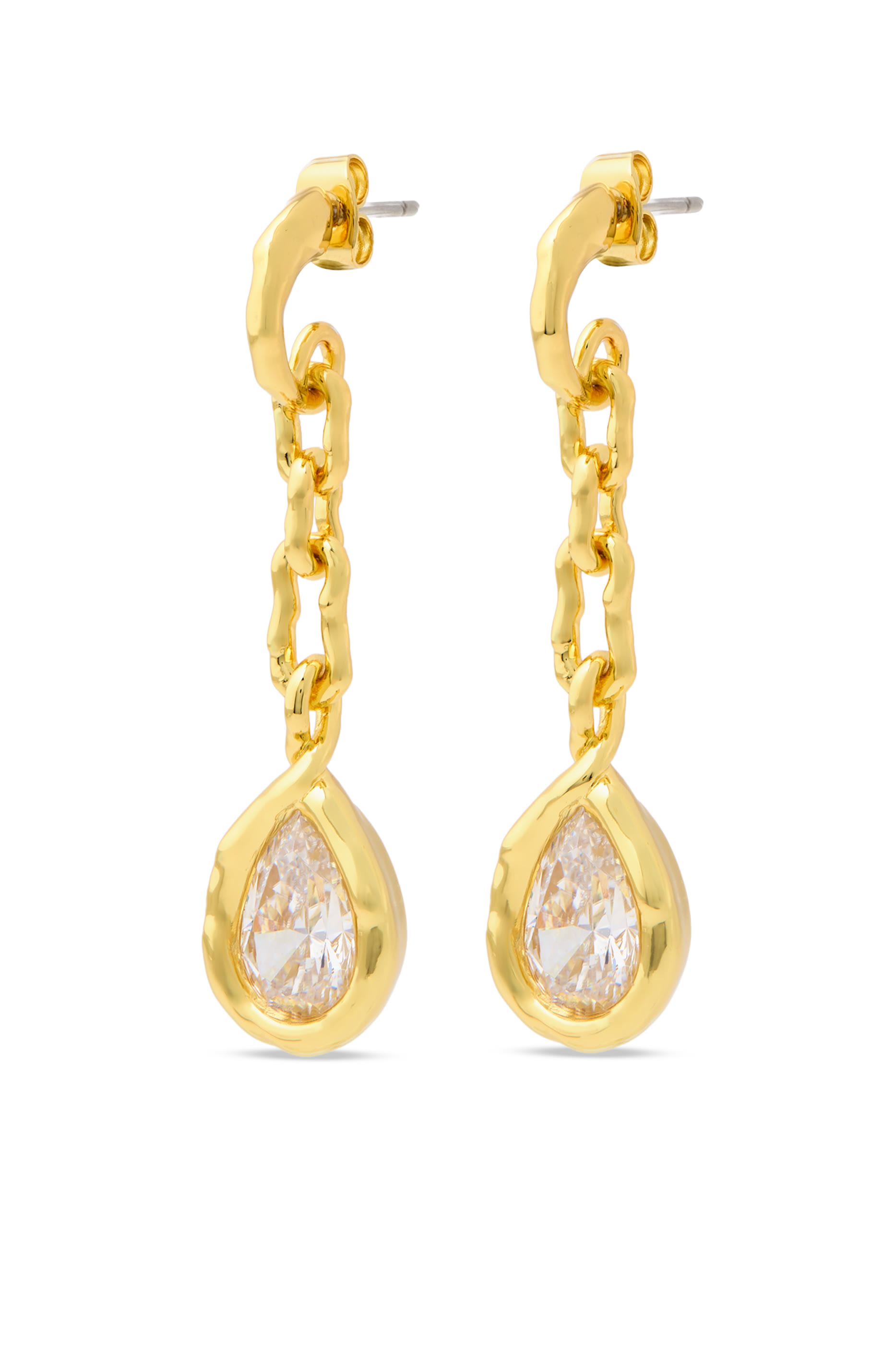 Asterales Link Pear Drop Earrings, 14k Gold Plated Brass & Cubic Zirconia