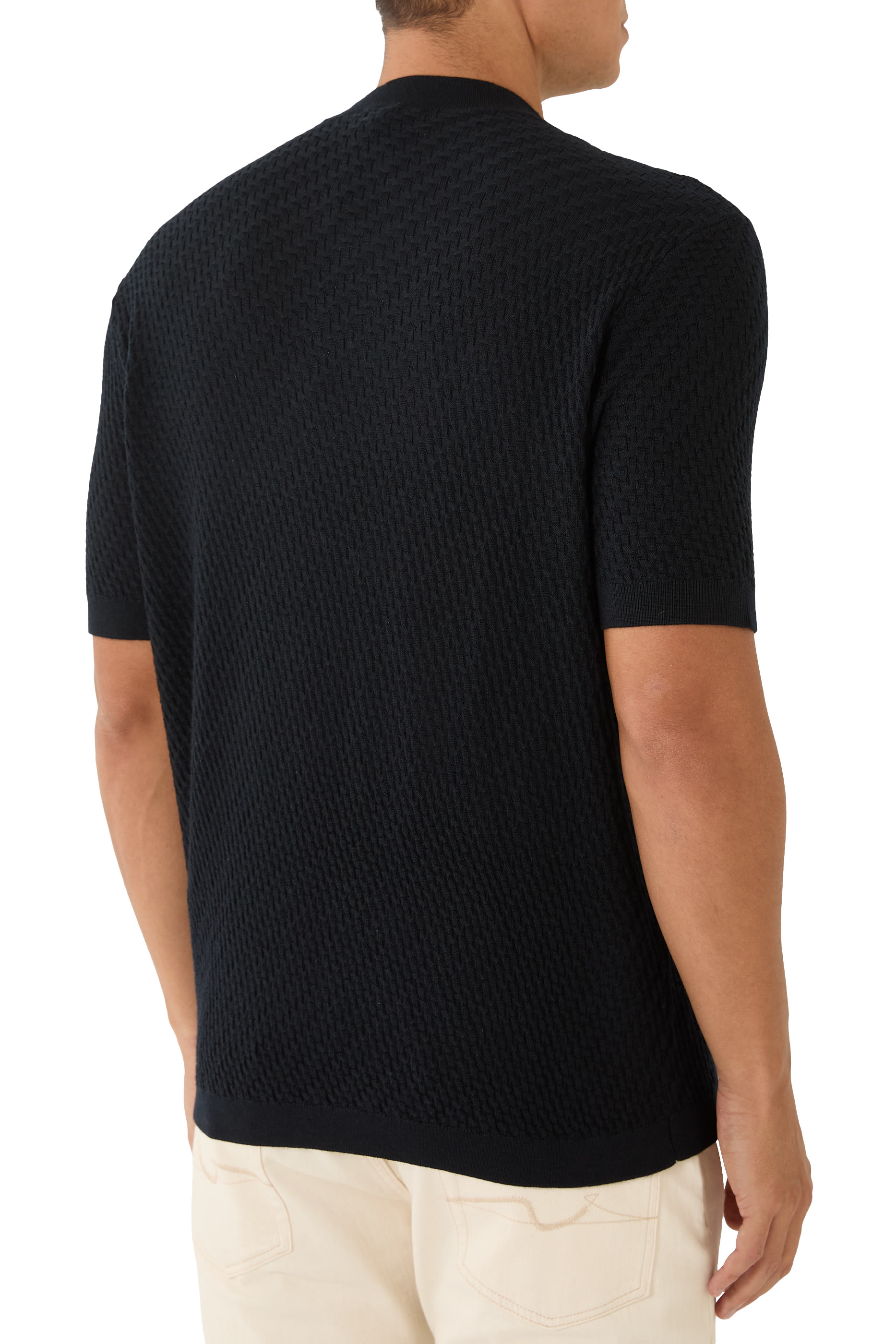 Knit Short Sleeves Herringbone T-Shirt