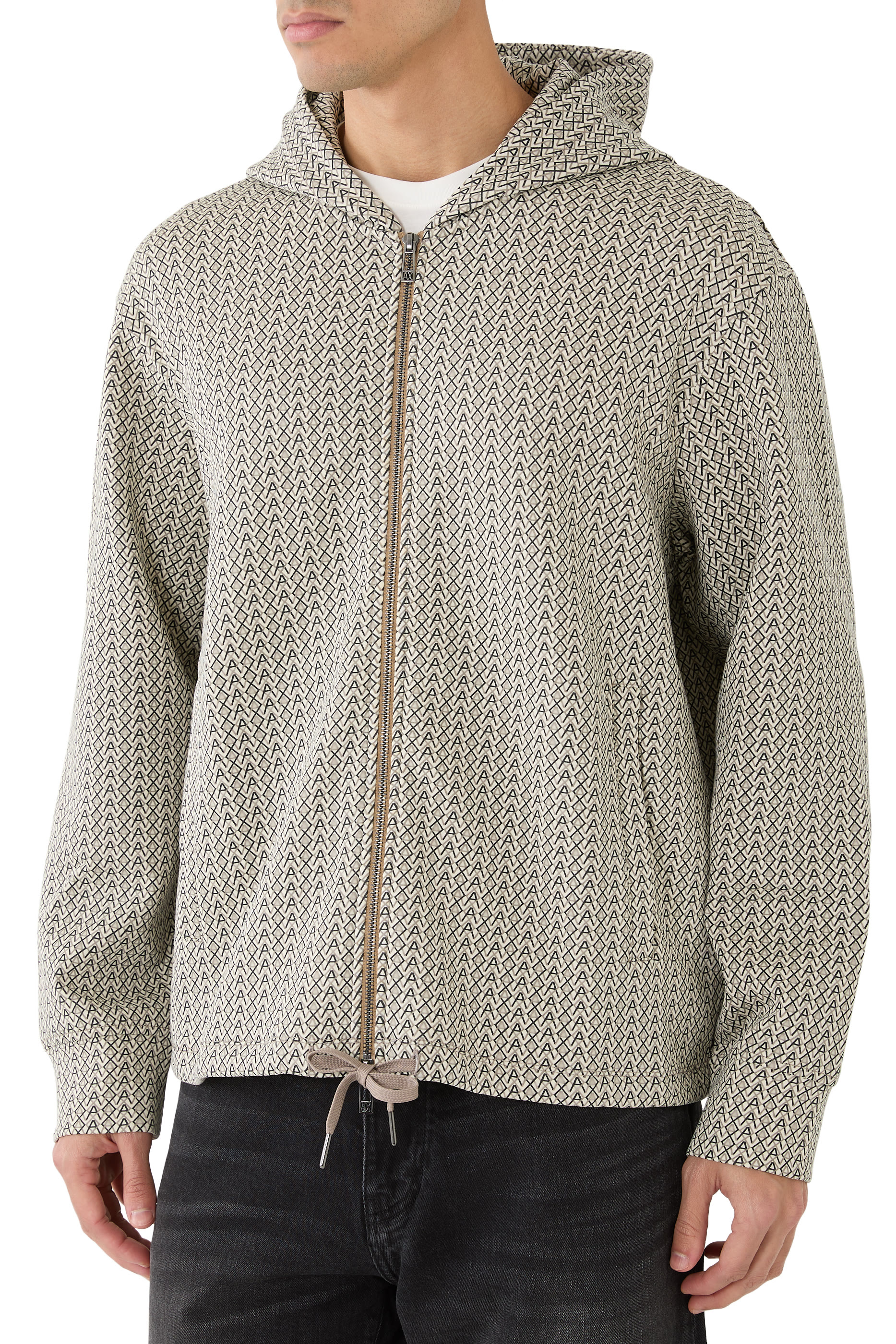 All-Over AX Logo Zipper Hoodie Sweatshirt