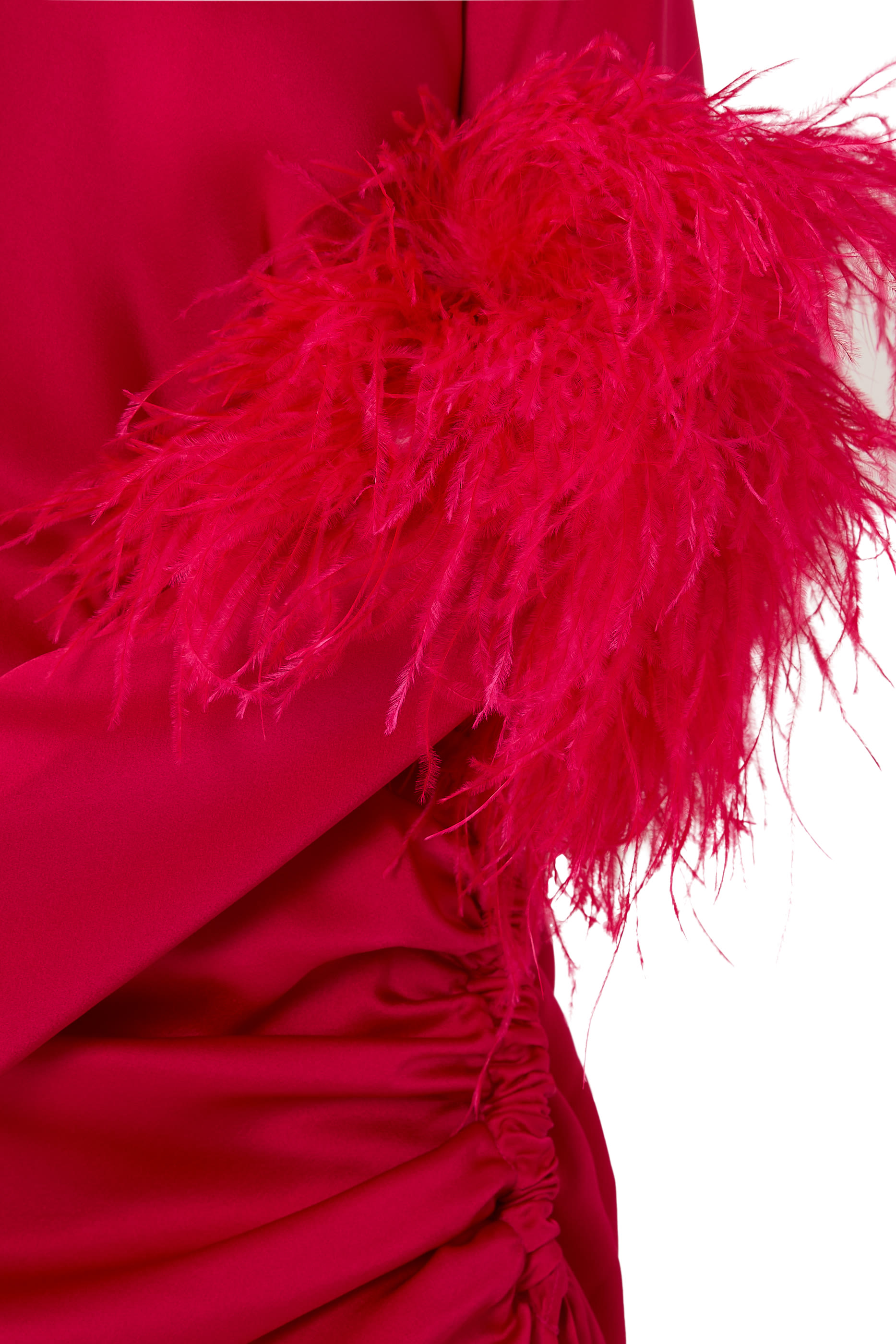  Satin Tab Gown with Feathers