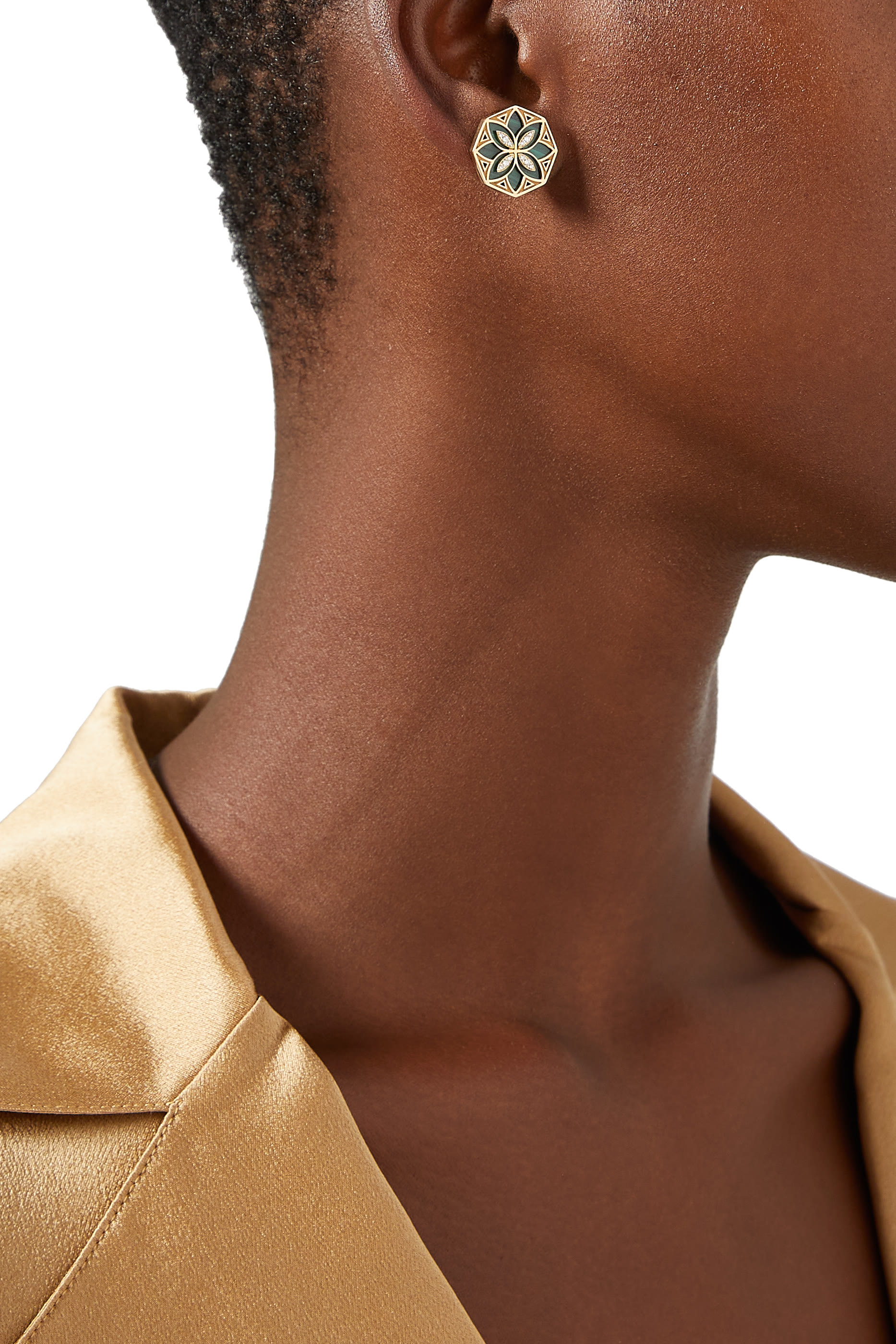 Ward Turath Flower Earrings, 18k Yellow Gold & Diamonds