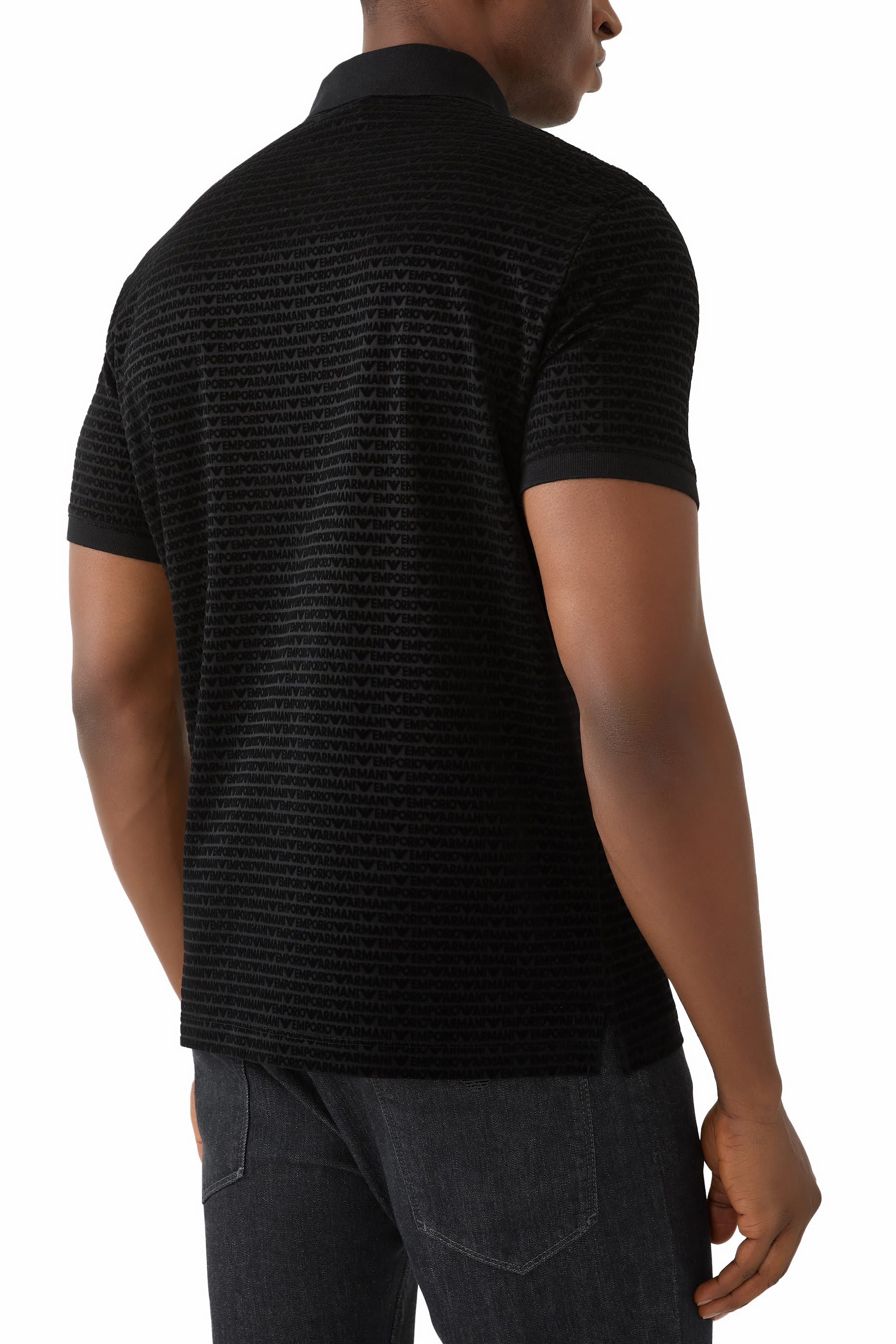 All-Over Jacquard Lettering Jersey Polo Shirt