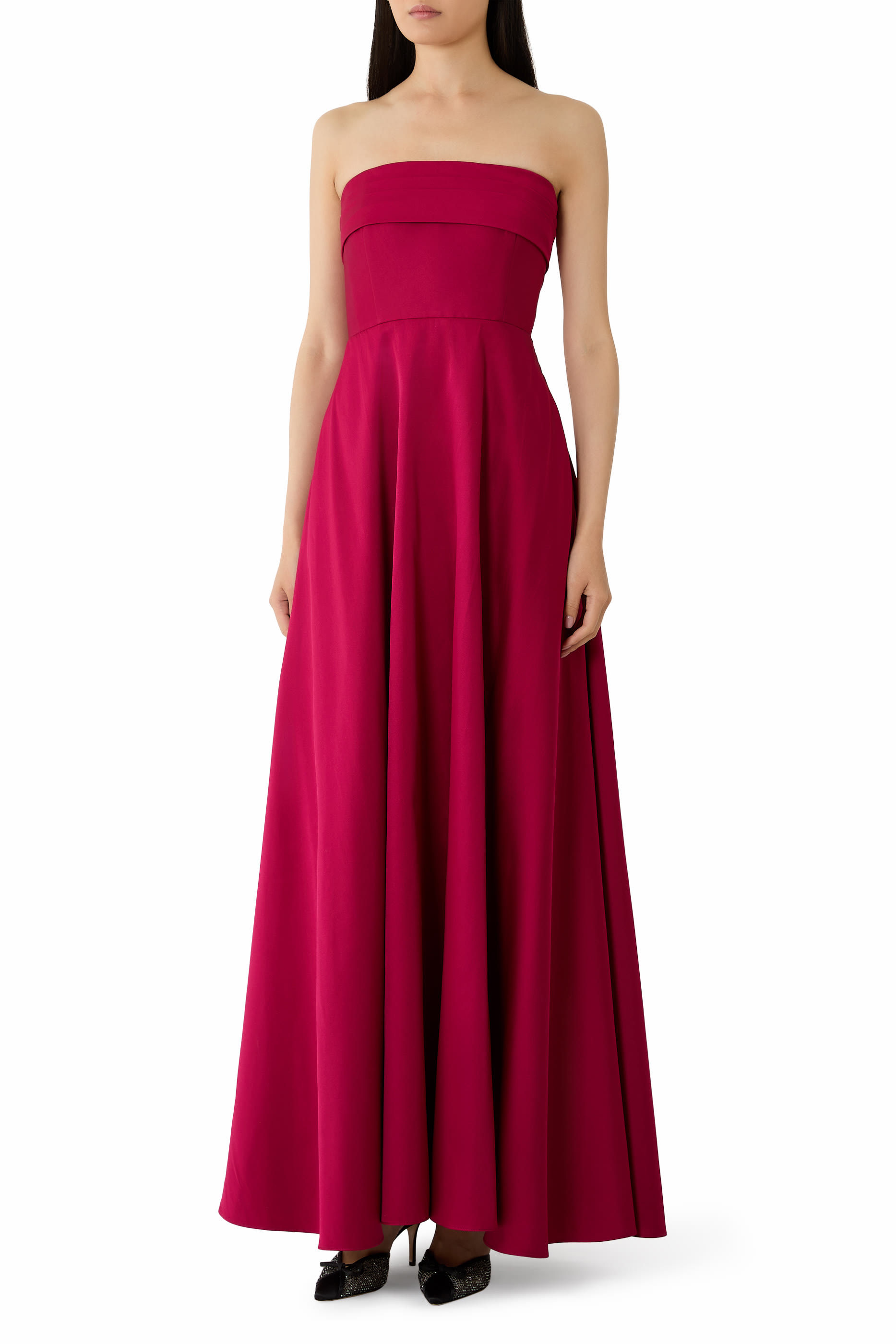 Pleated Bust Taffeta Evening Gown