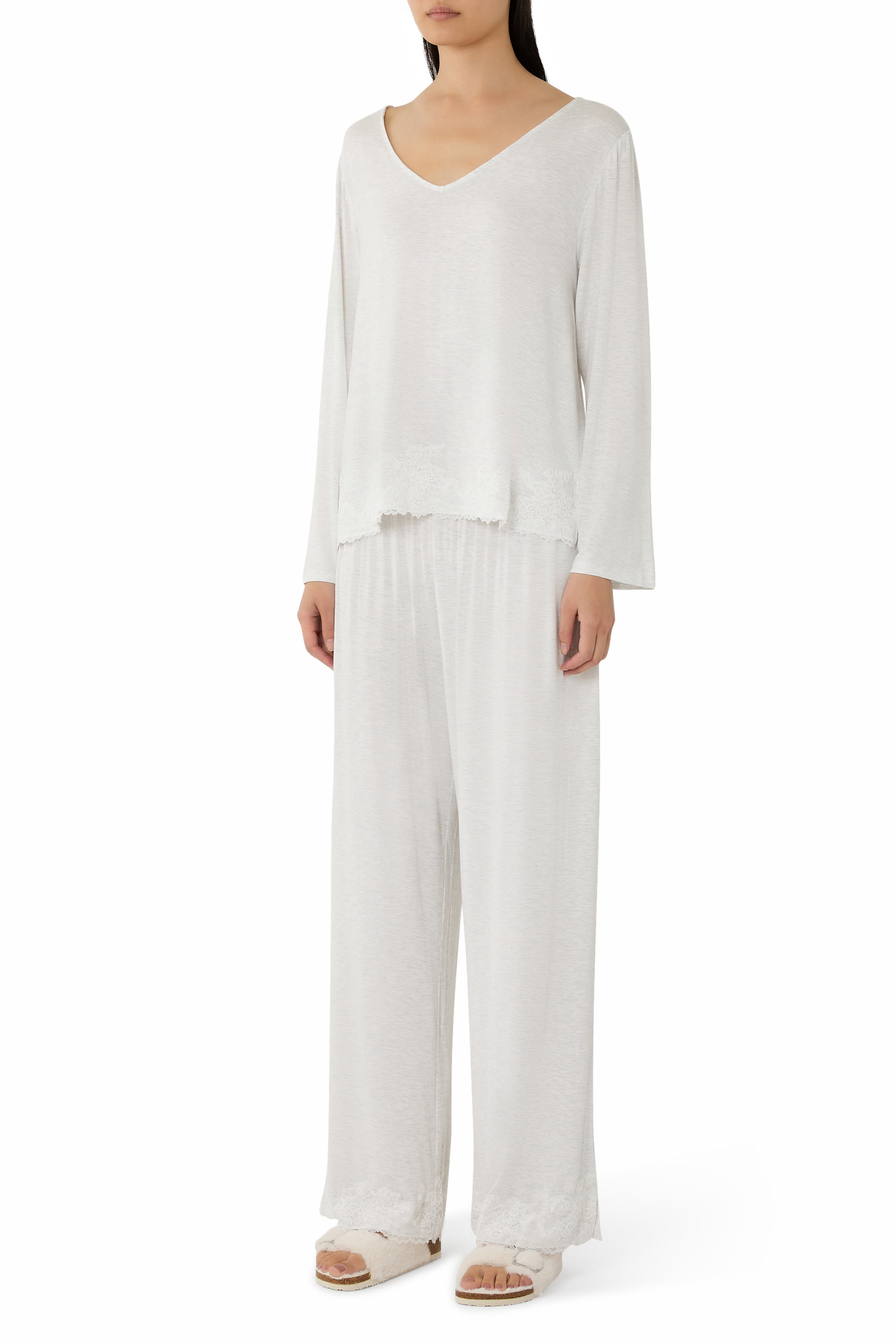 Jersey Lace Appliqu&eacute; Long Sleeve Pyjama Set 