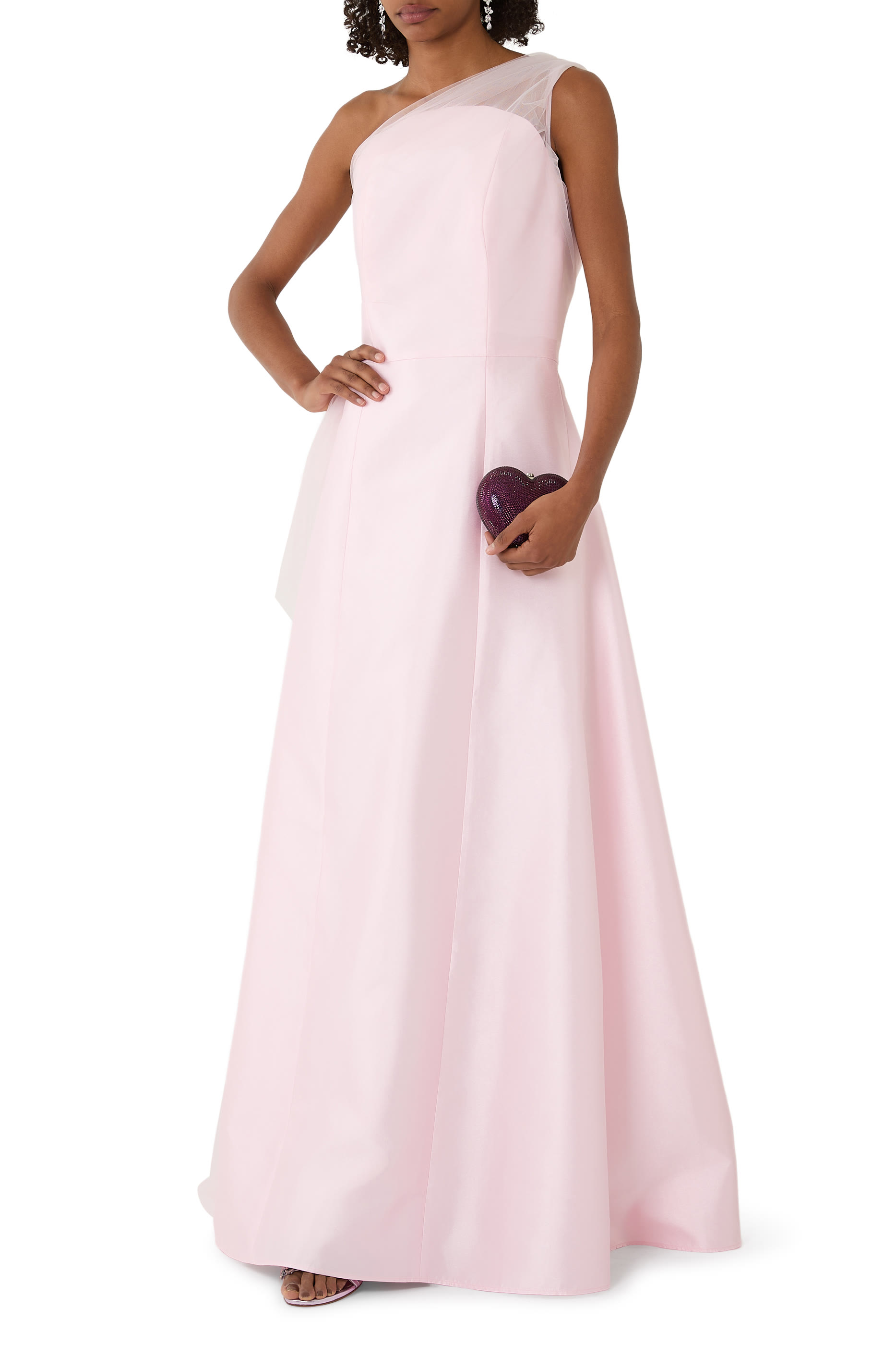  Sleeveless Mikado Gown with Tulle Side Drape