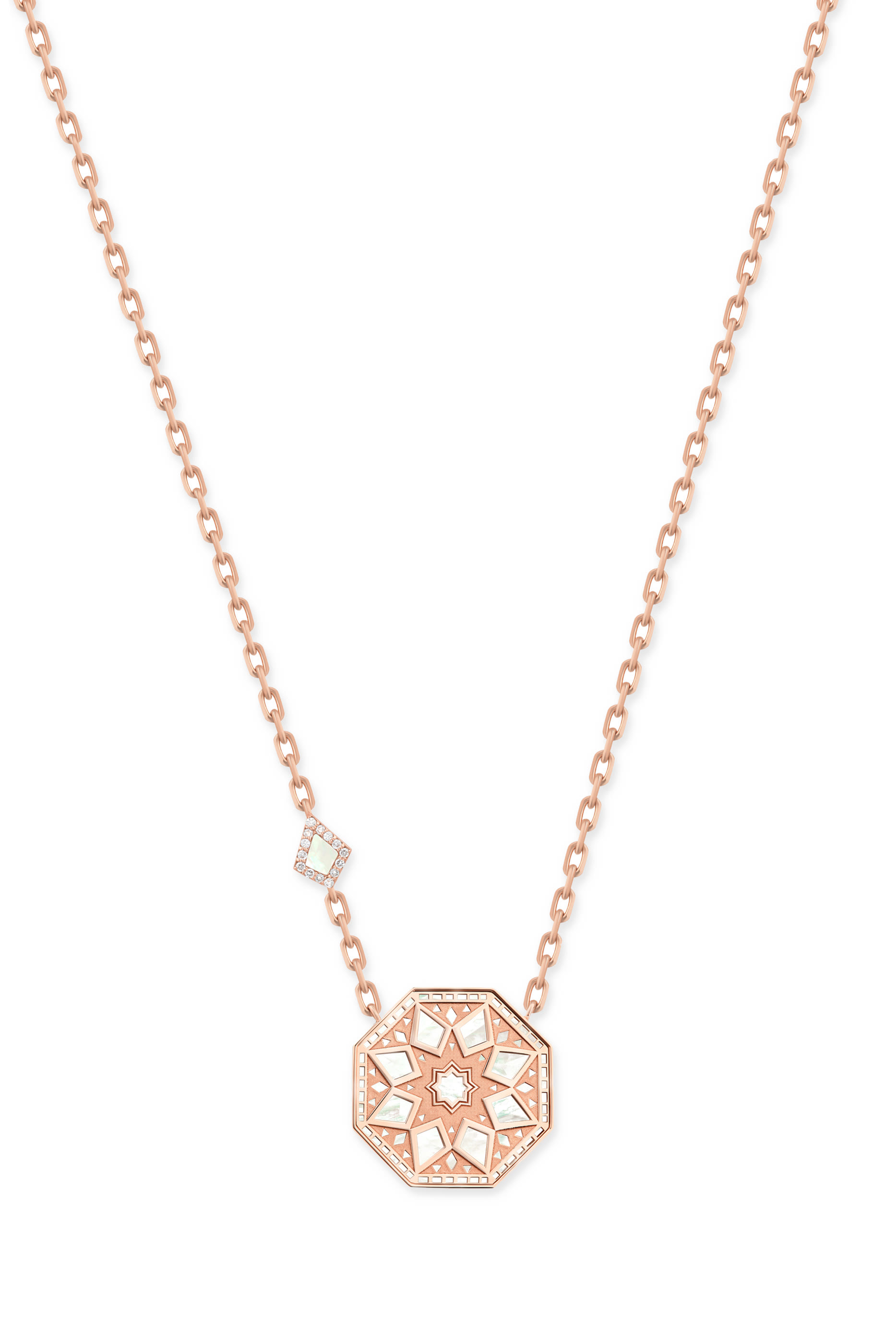Classic Turath Small Necklace, 18k Pink Gold & Mother-of-Pearl, Diamonds