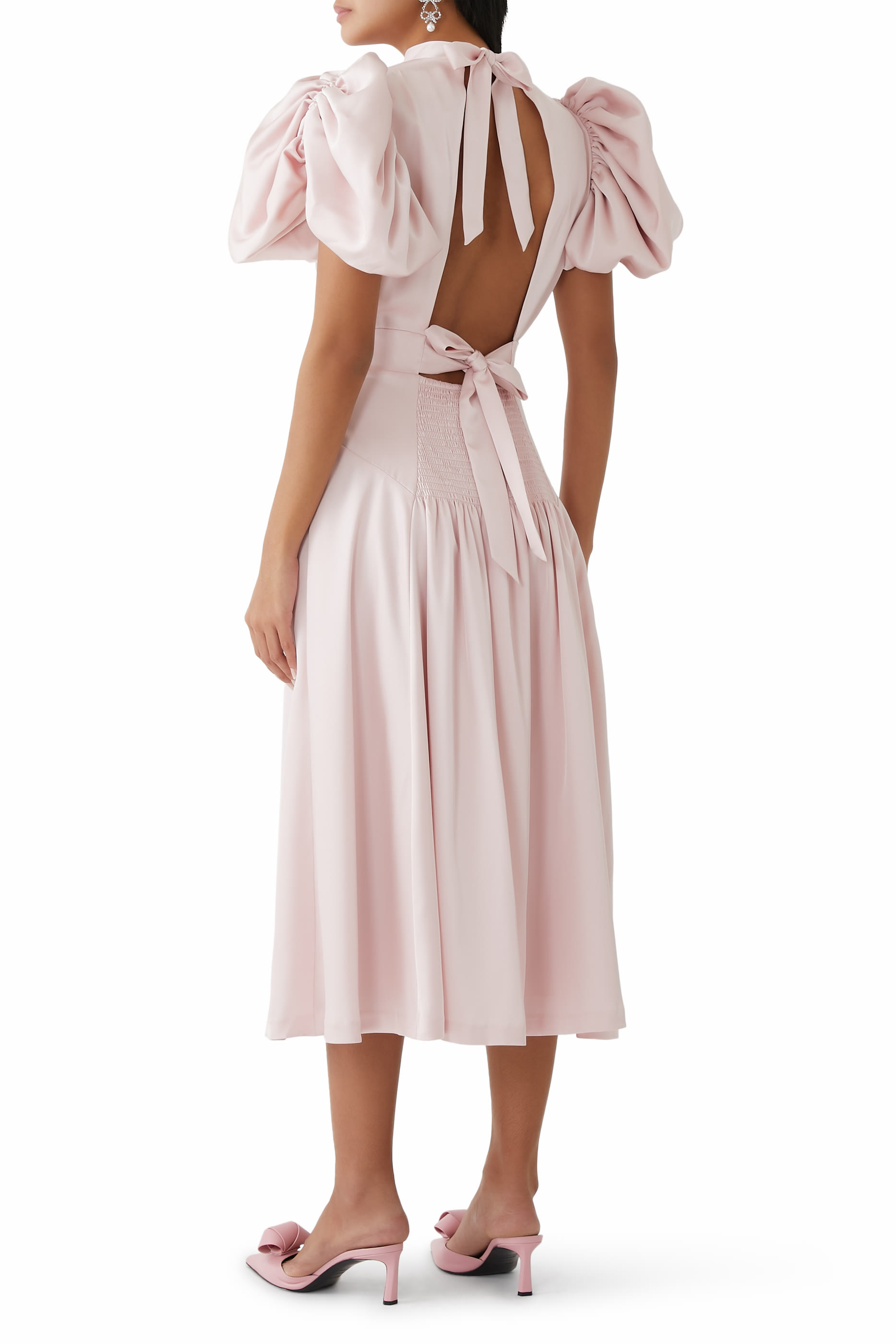 Satin Puff Midi Dress 