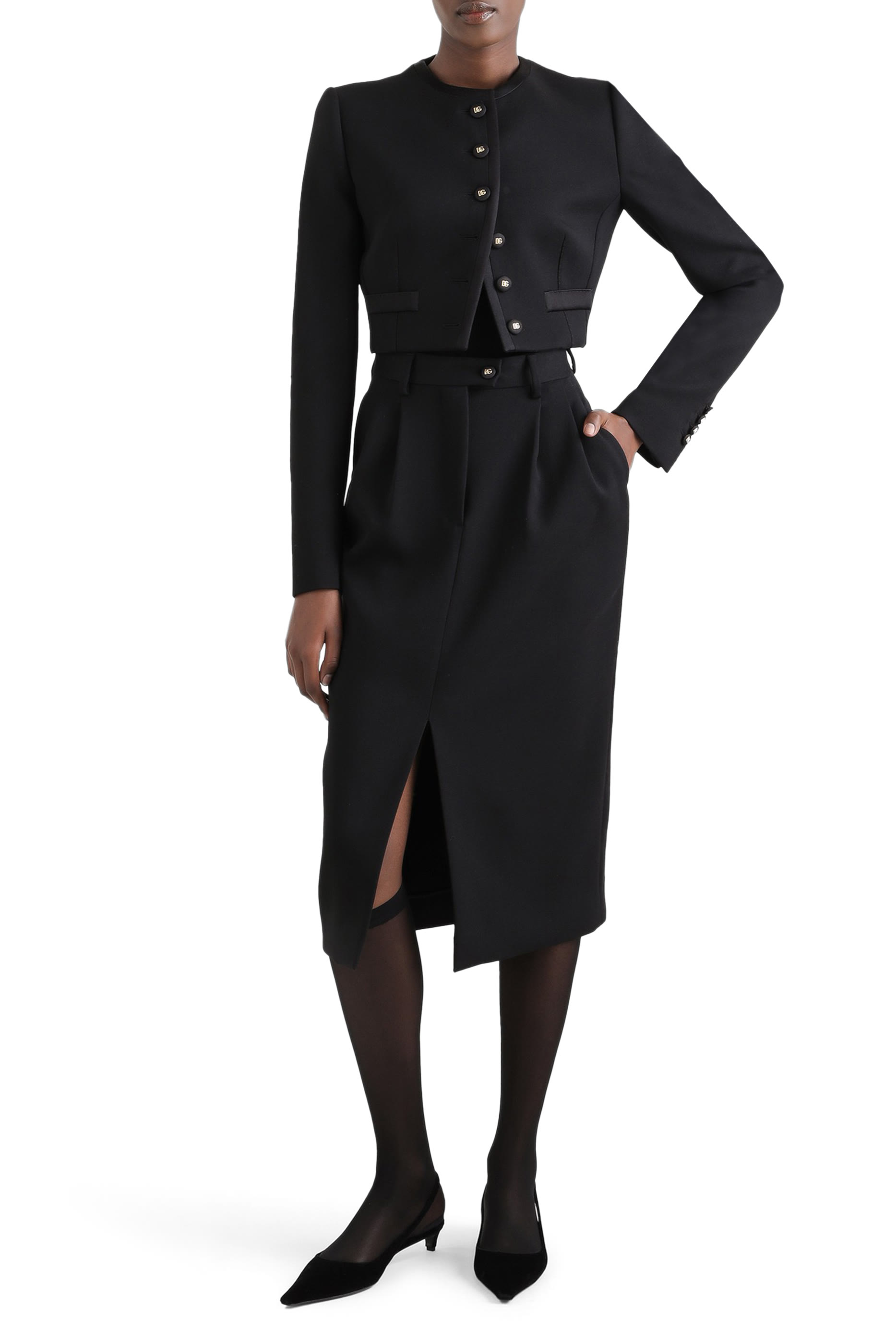 Wool Calf-Length Pencil Skirt