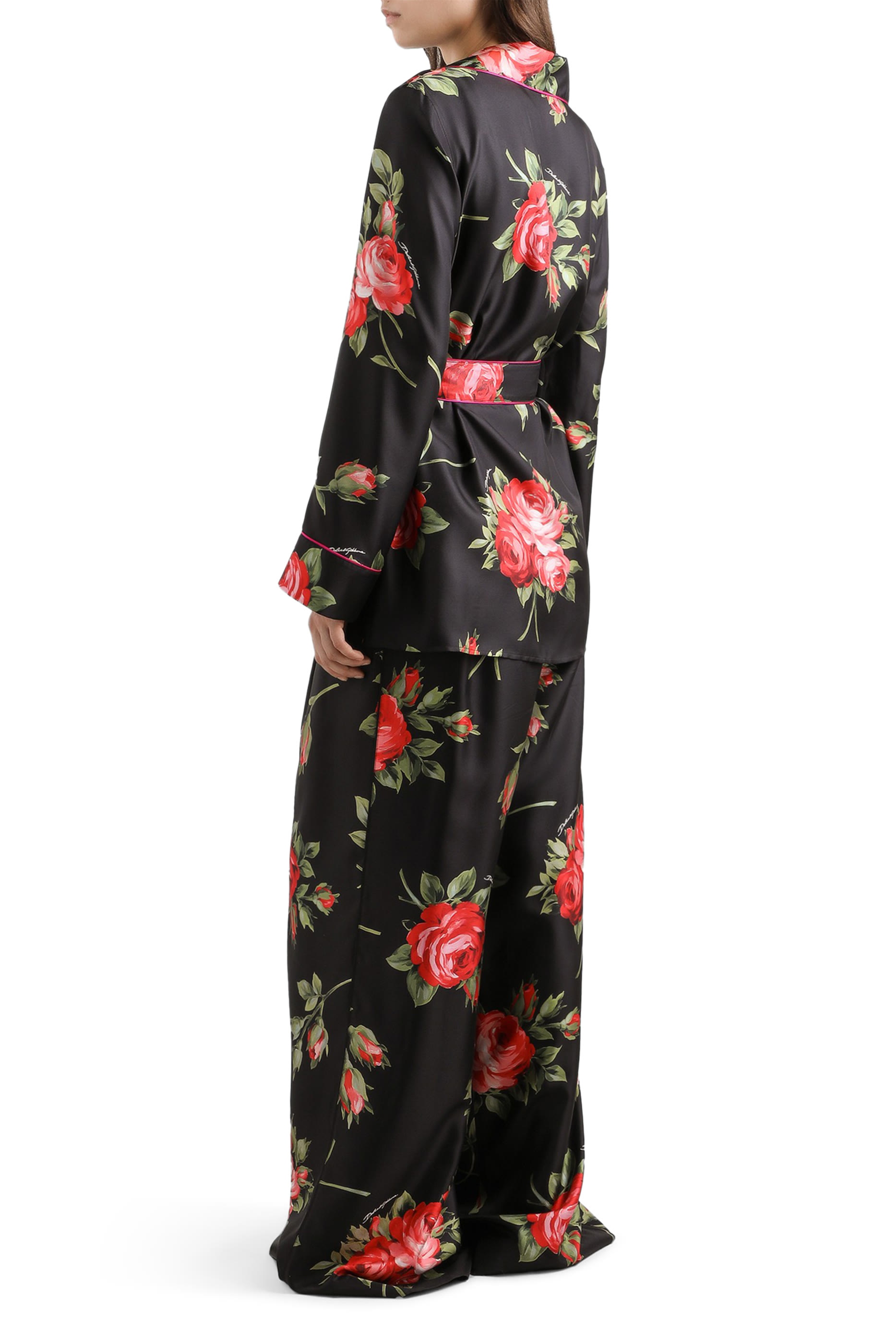 Rose Bouquet Wide-Leg Twill Trousers