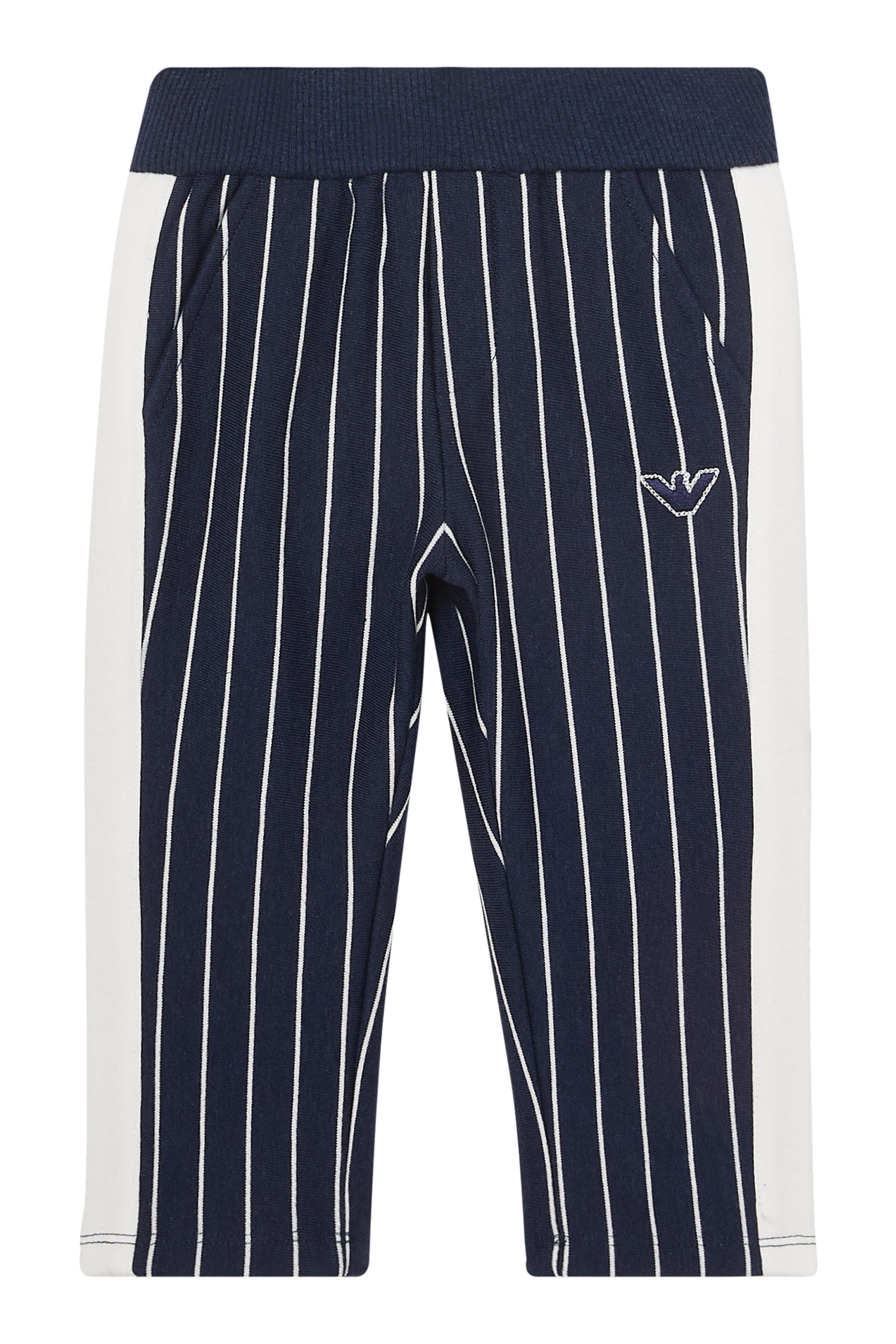 Kids Embroidered Eagle Logo Striped Trousers