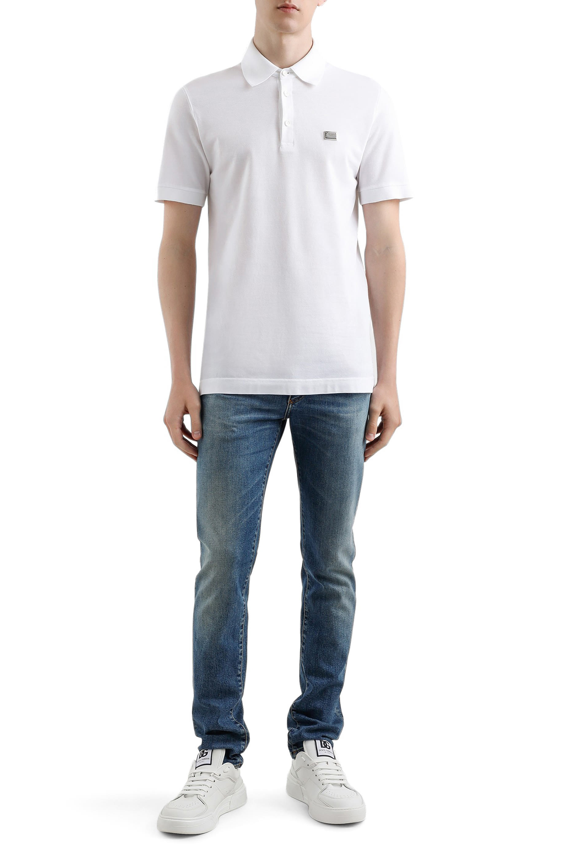 Logo Tag Skinny Stretch Cotton Jeans 