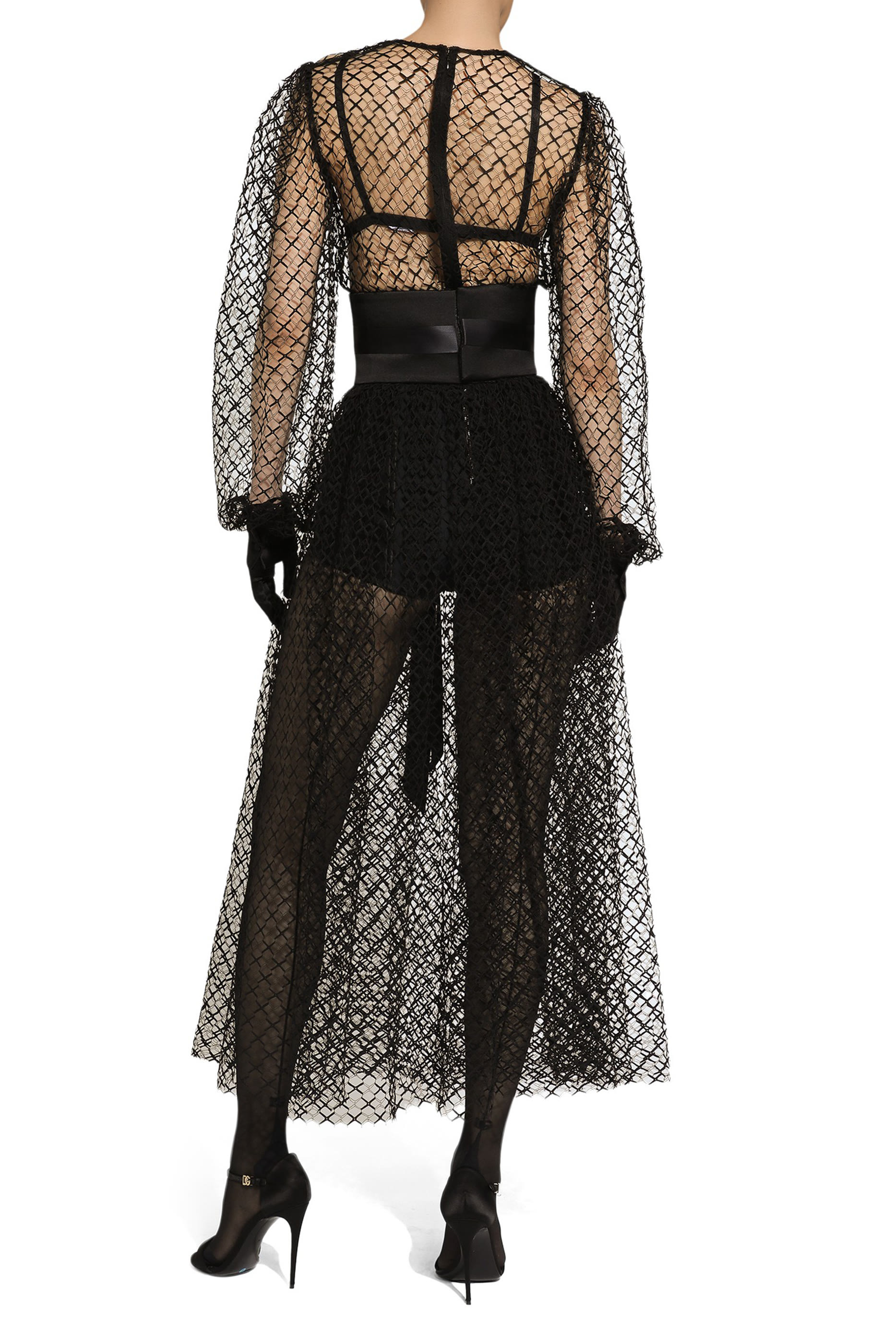 Calf-Length Mesh Dress
