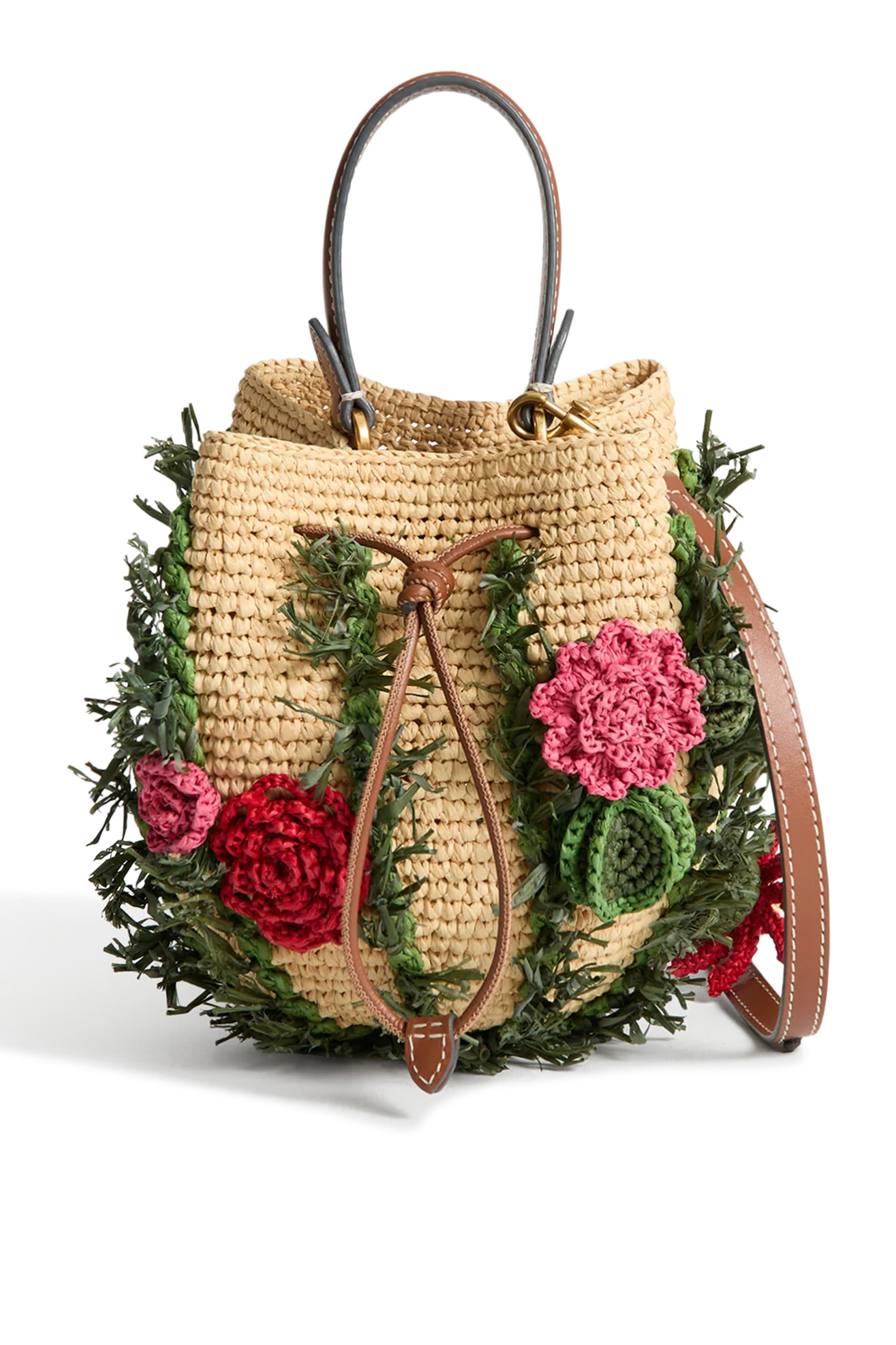 Raffia Floral Bucket Bag