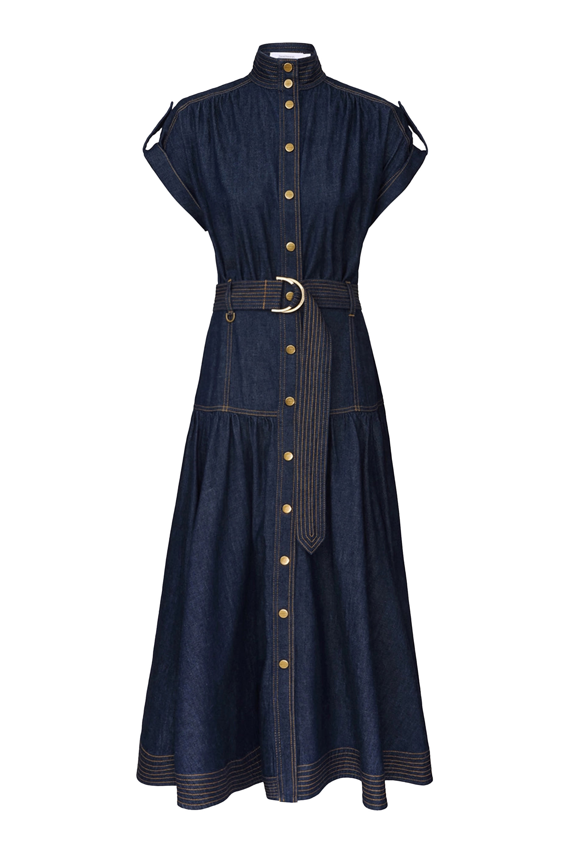 Belted Denim Midi Dress