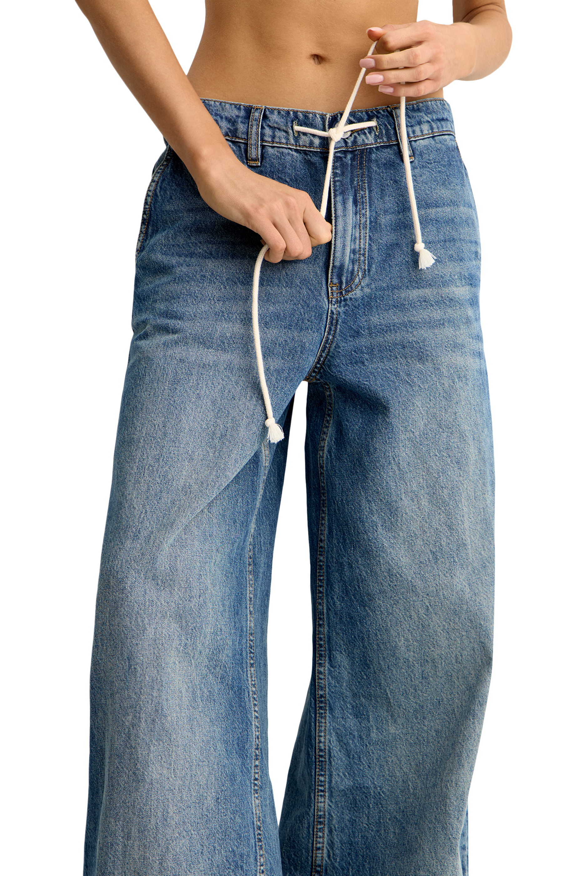 Drawstring-Waist Wide-Leg Jeans