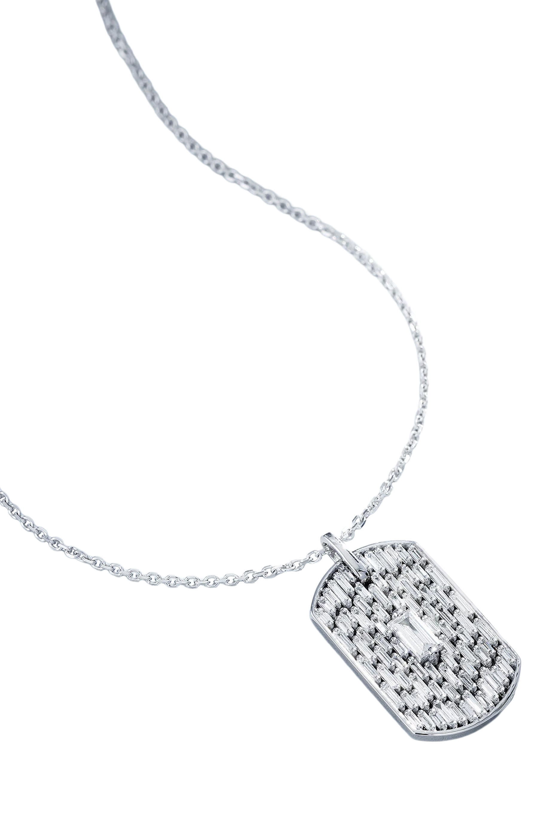  Infinite Waterfall Dog Tag Pendant, 18K White Gold & Diamonds