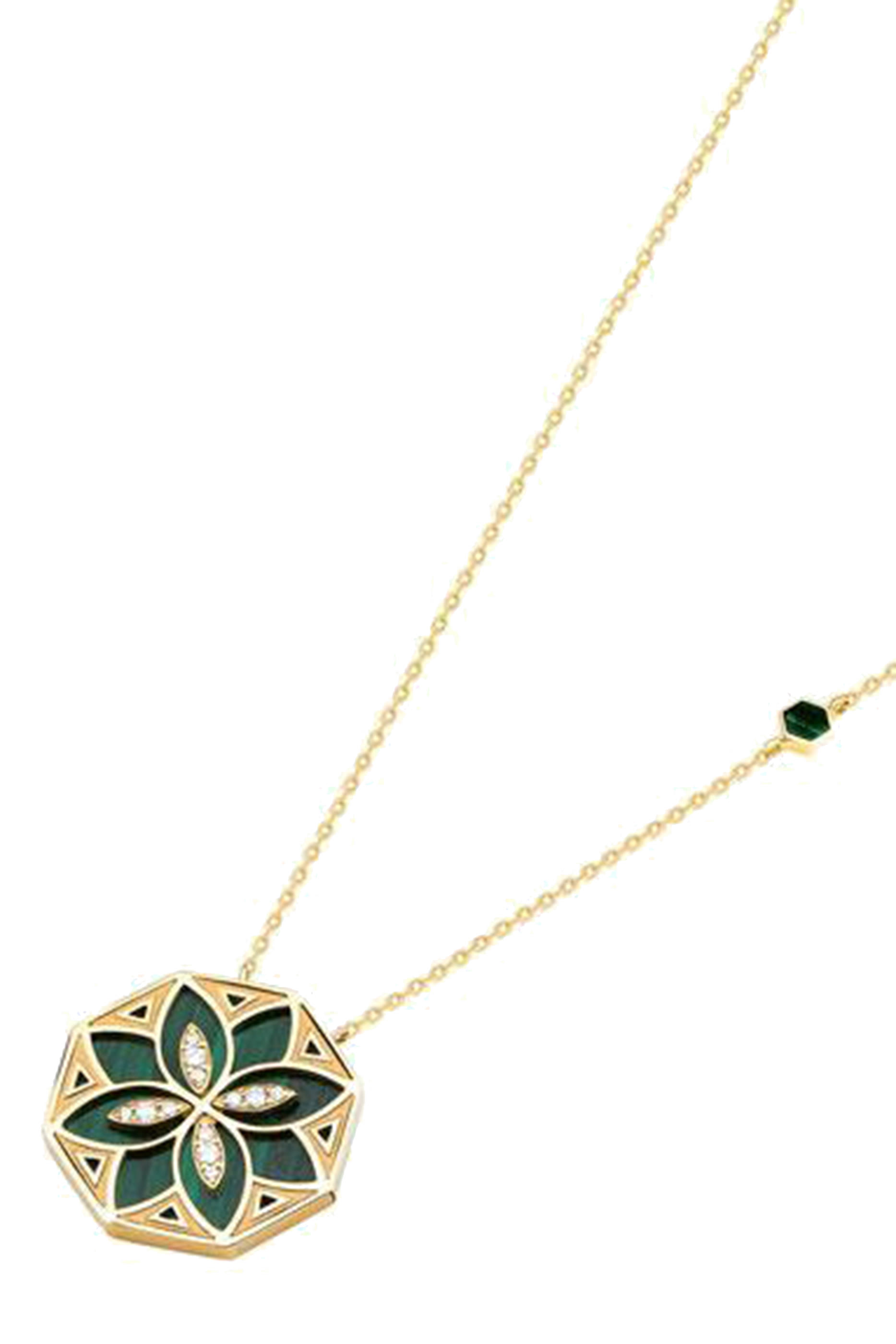 Ward Turath Large Necklace, 18k Yellow Gold & Malachite, Diamonds