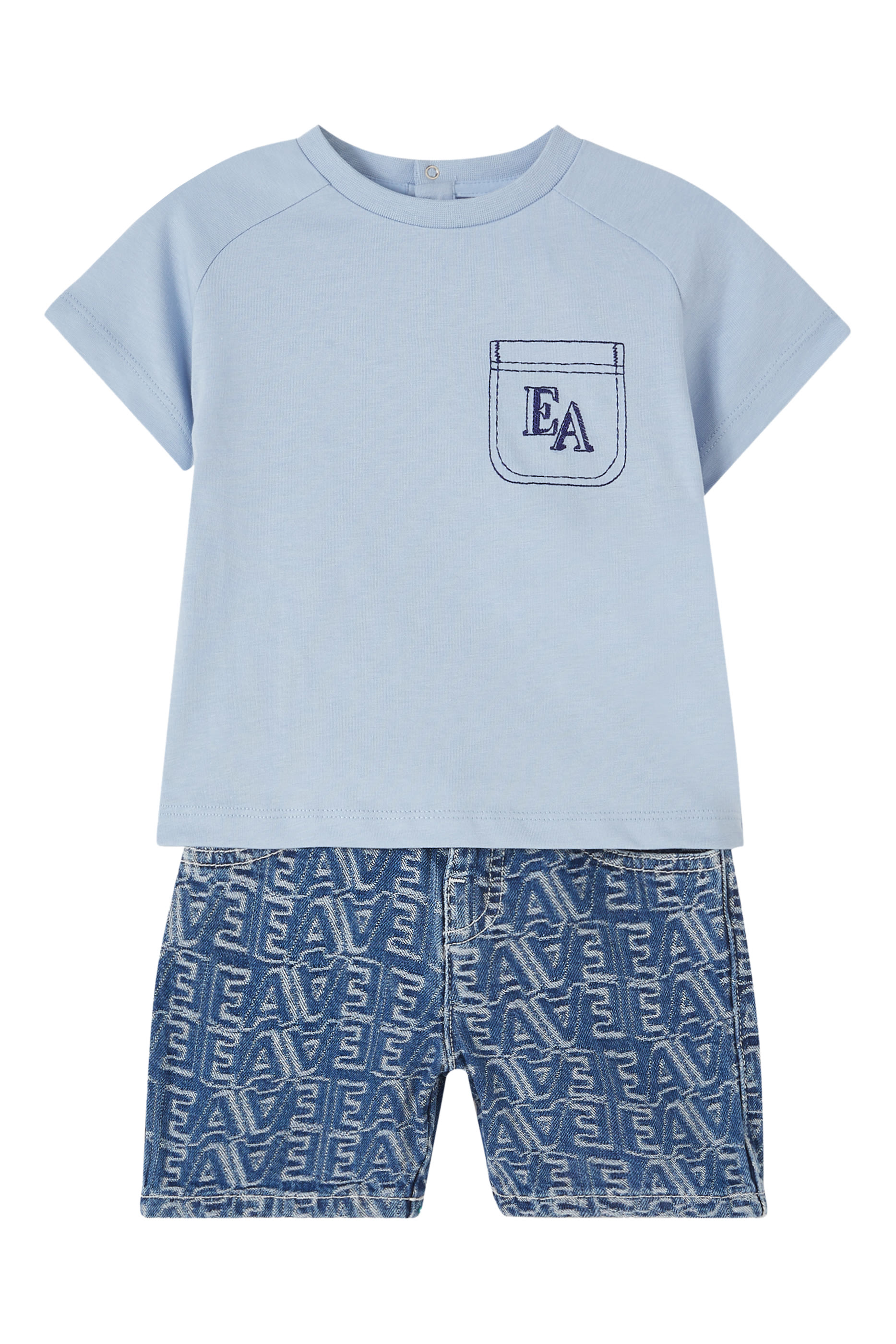 Kids All-Over Logo Lettering Denim Jacquard Shorts