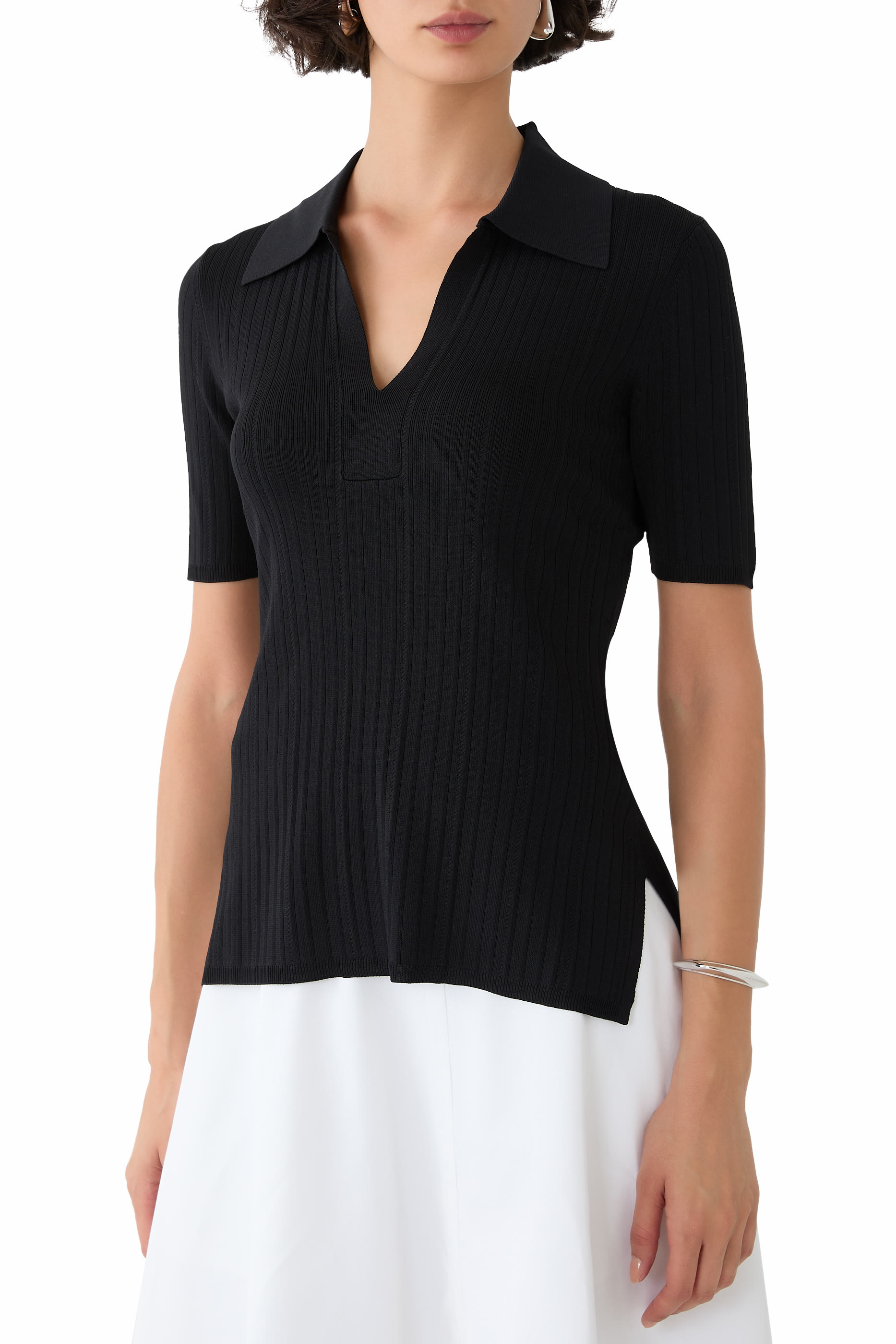 Viscose Rib Knit Polo Top