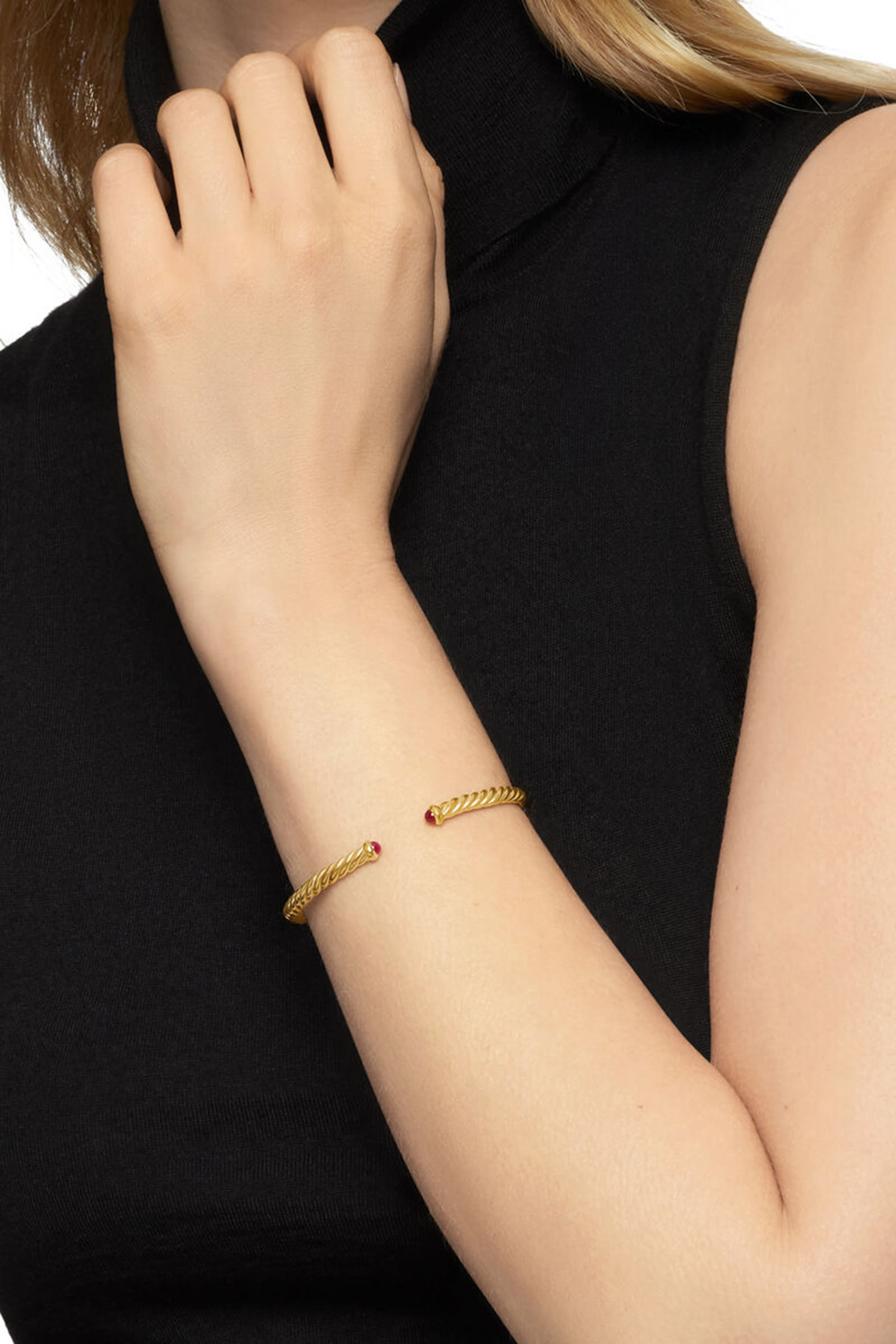 18K Yellow Gold & Rubies Cable Flex Bracelet 