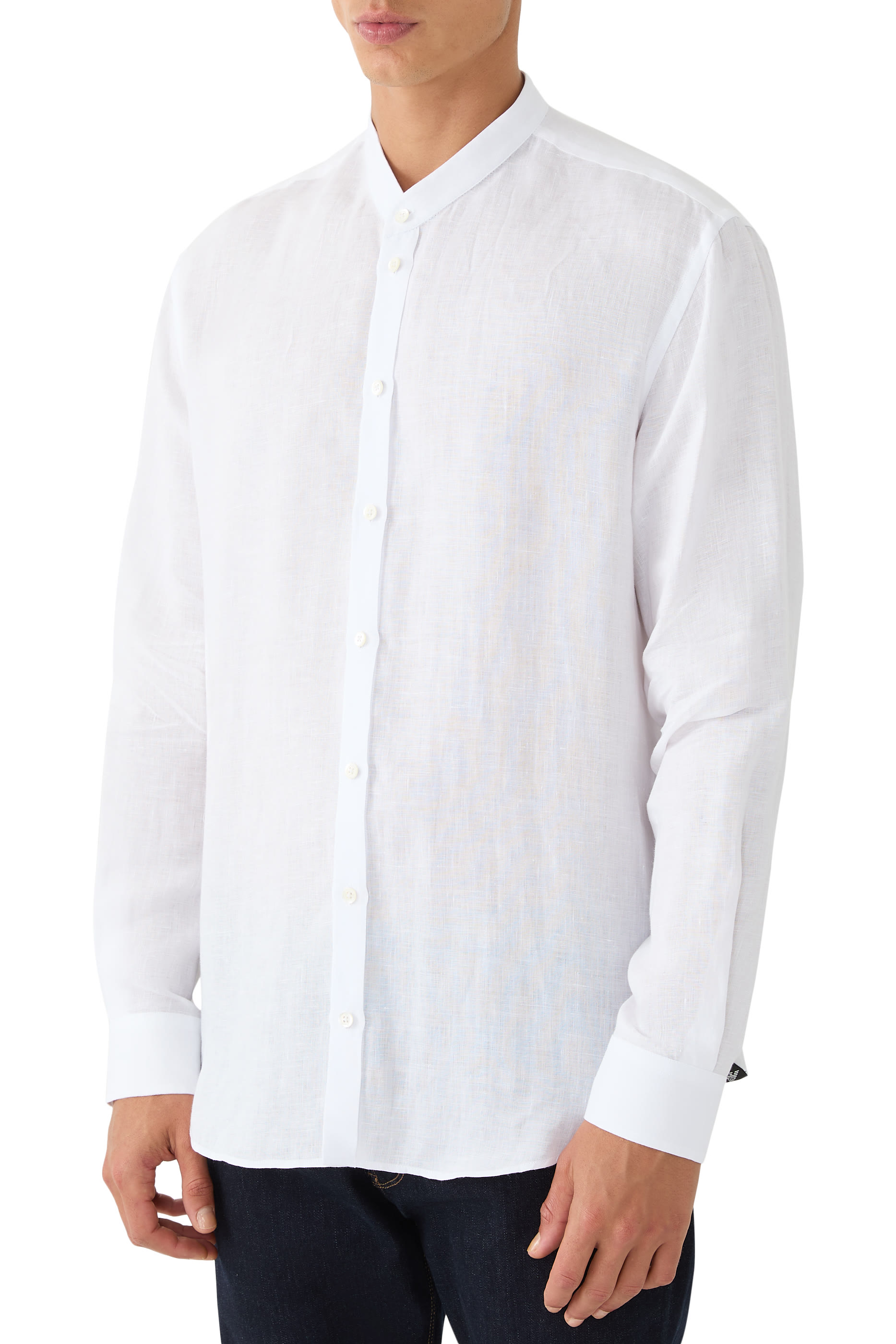 Linen Chambray Shirt with Guru Collar 