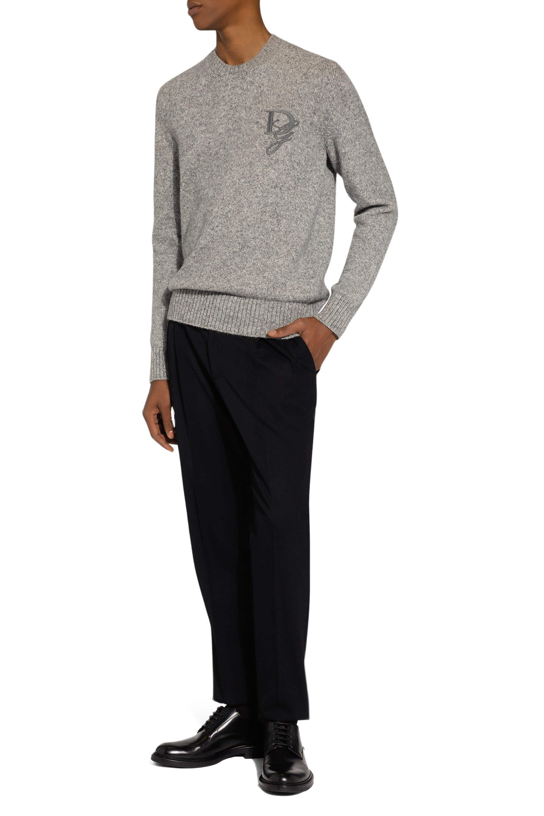  Round-Neck Wool Sweater with DG Embroidery