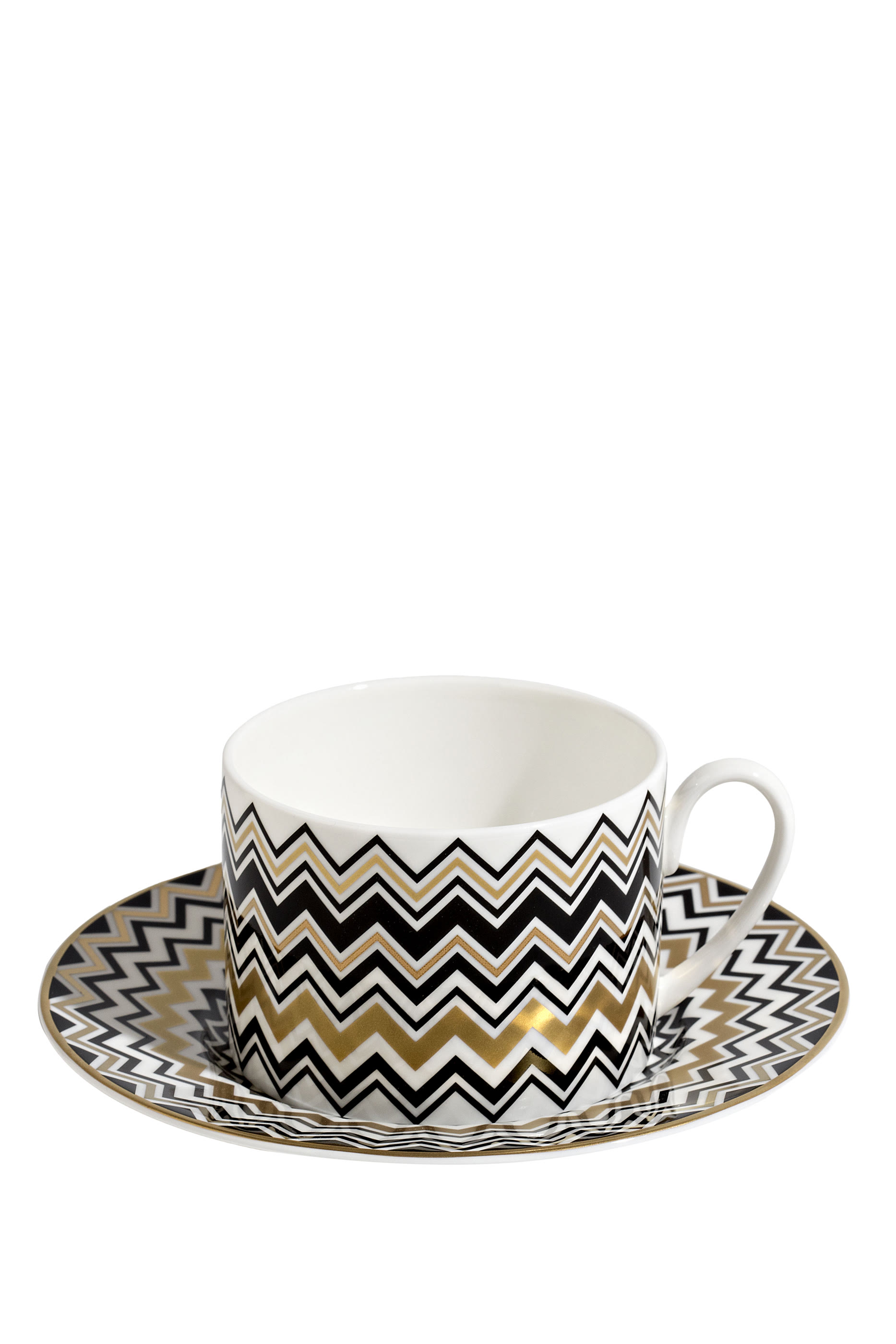 Zig-Zag Gold Teacup & Saucer, Set of 6