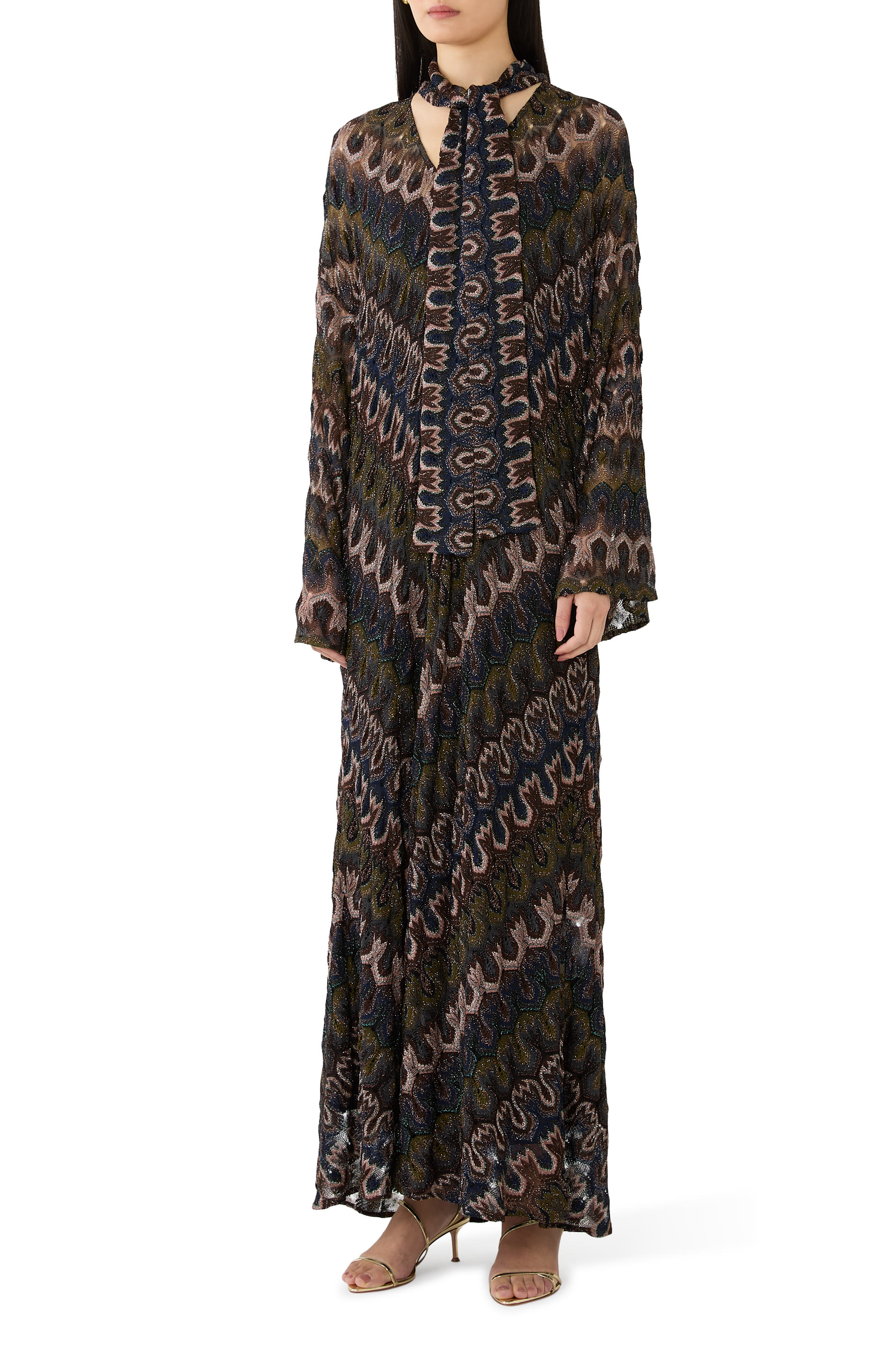  Long Lam&eacute; Viscose Dress with Removable Sash 