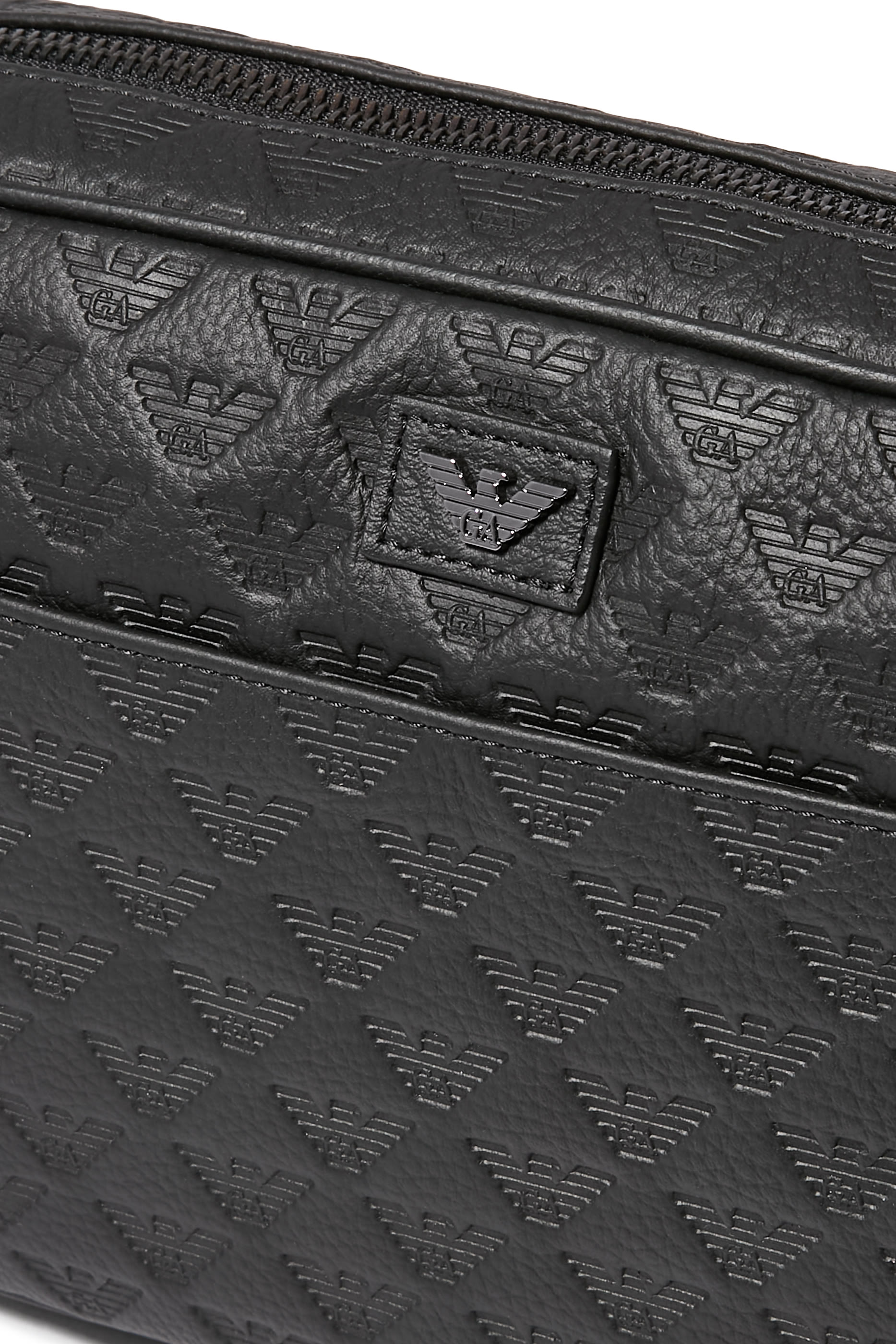 Leather Shoulder Bag with All-Over Embossed Eagle