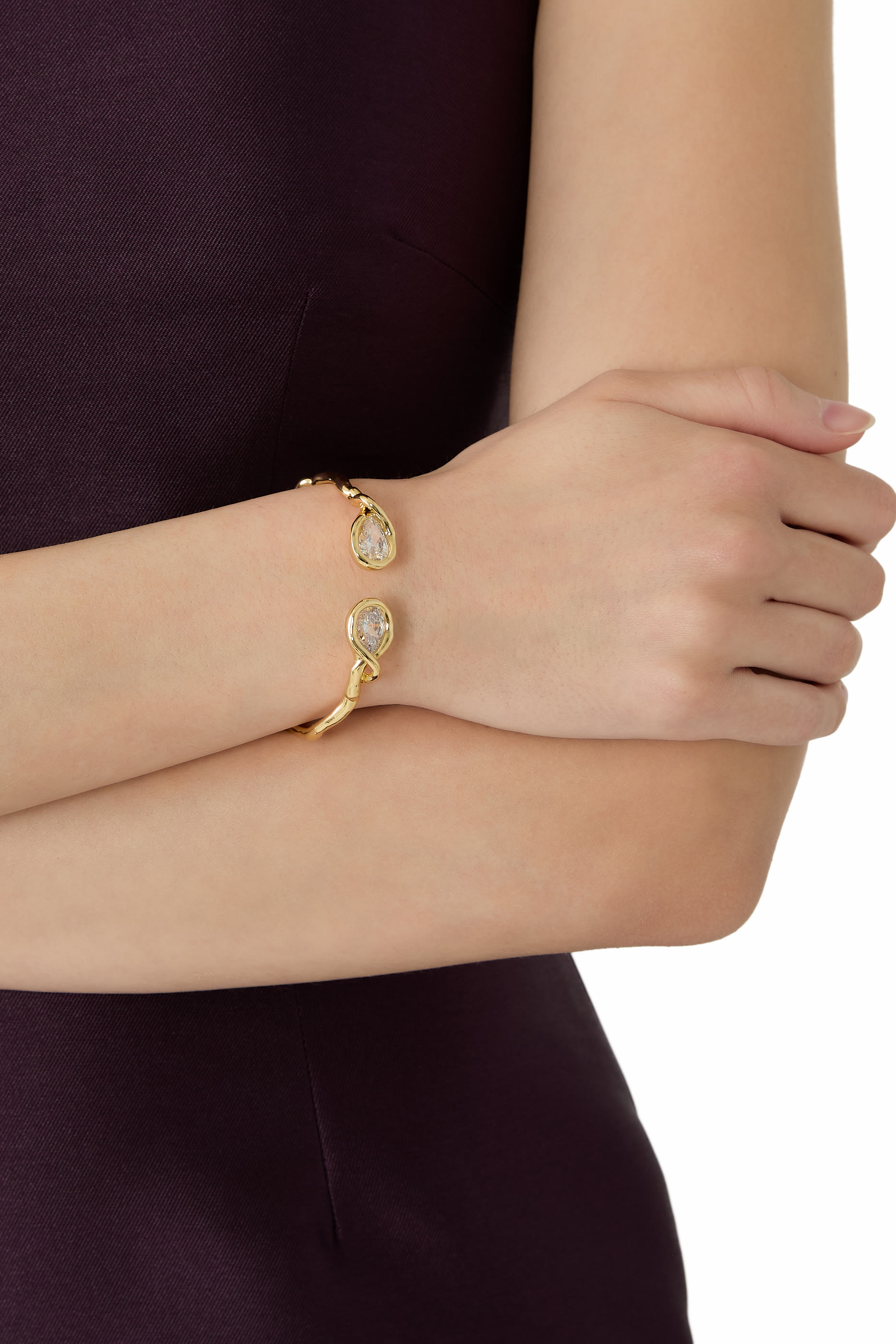 Asterales Floating Cuff Bracelet, 14k Gold Plated Brass & Cubic Zirconia