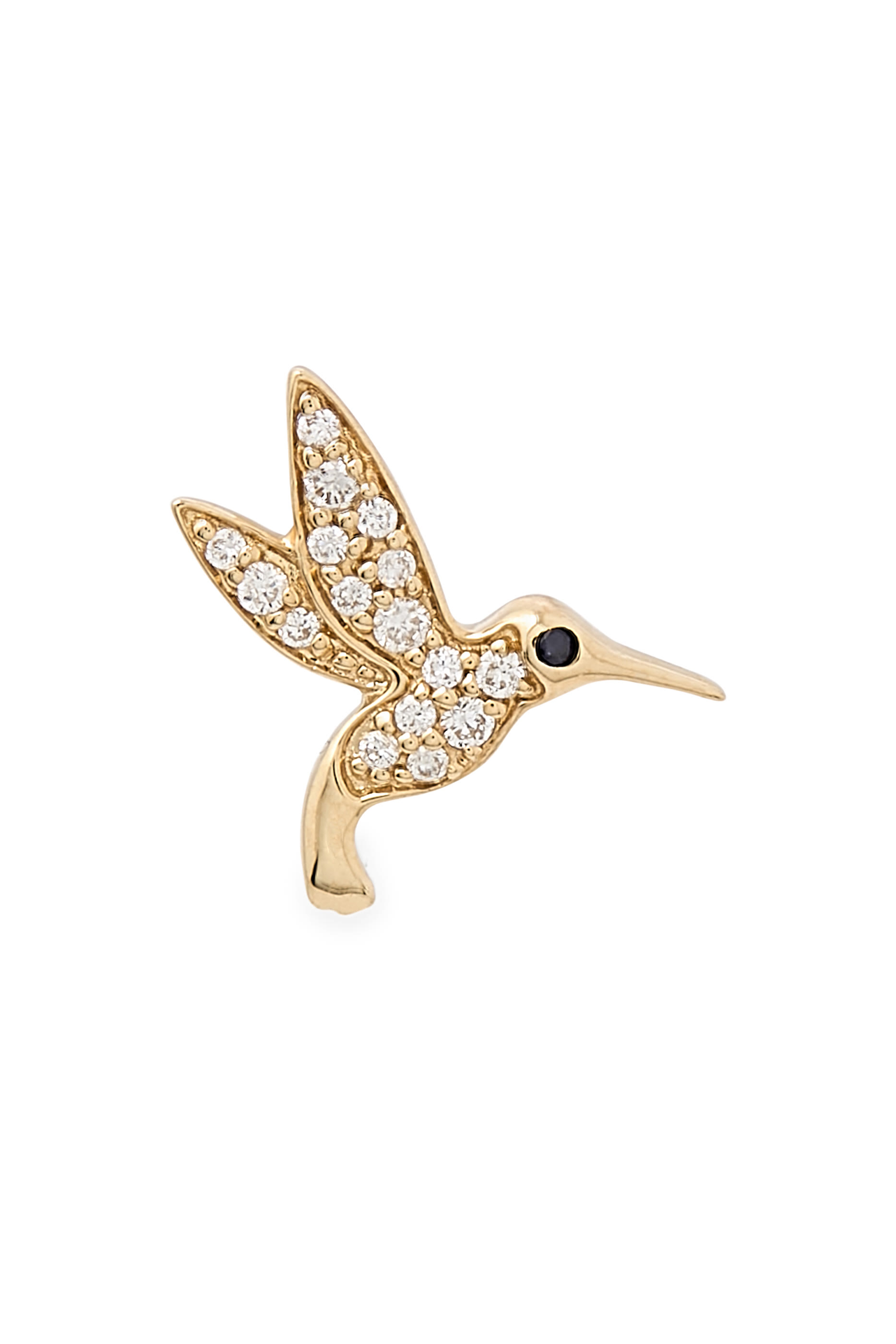 Small Hummingbird Stud Earrings, 14k Yellow Gold & Diamonds