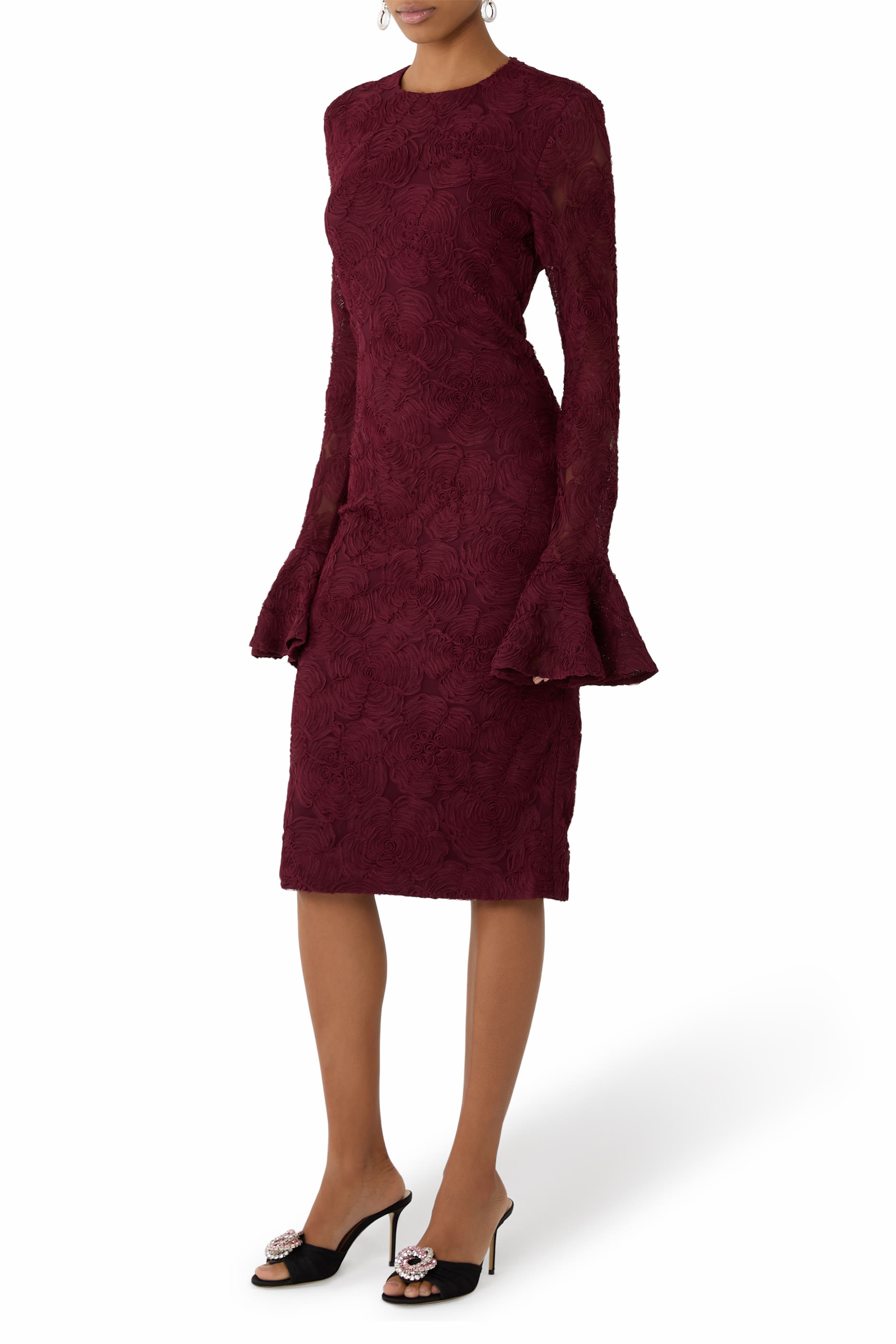 Mesh Ruffle Midi Dress