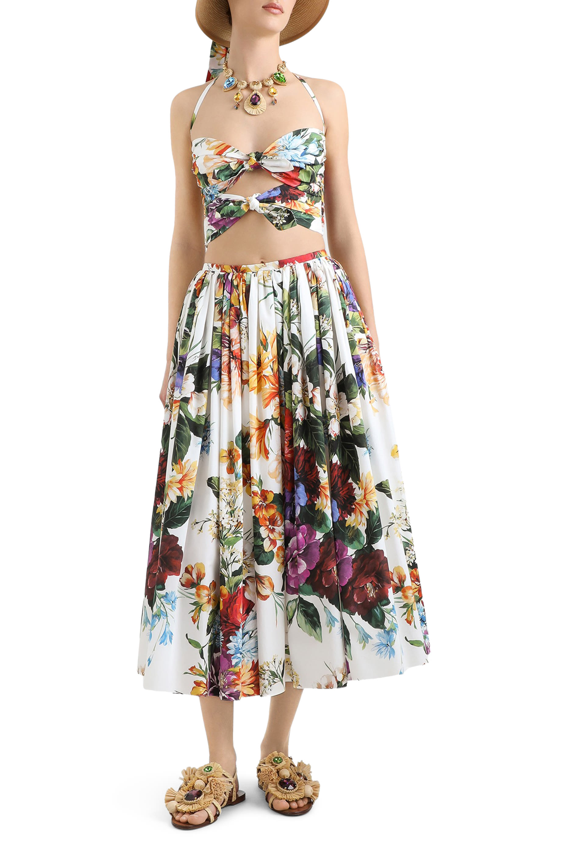 Flower Bouquet-Print Poplin Top