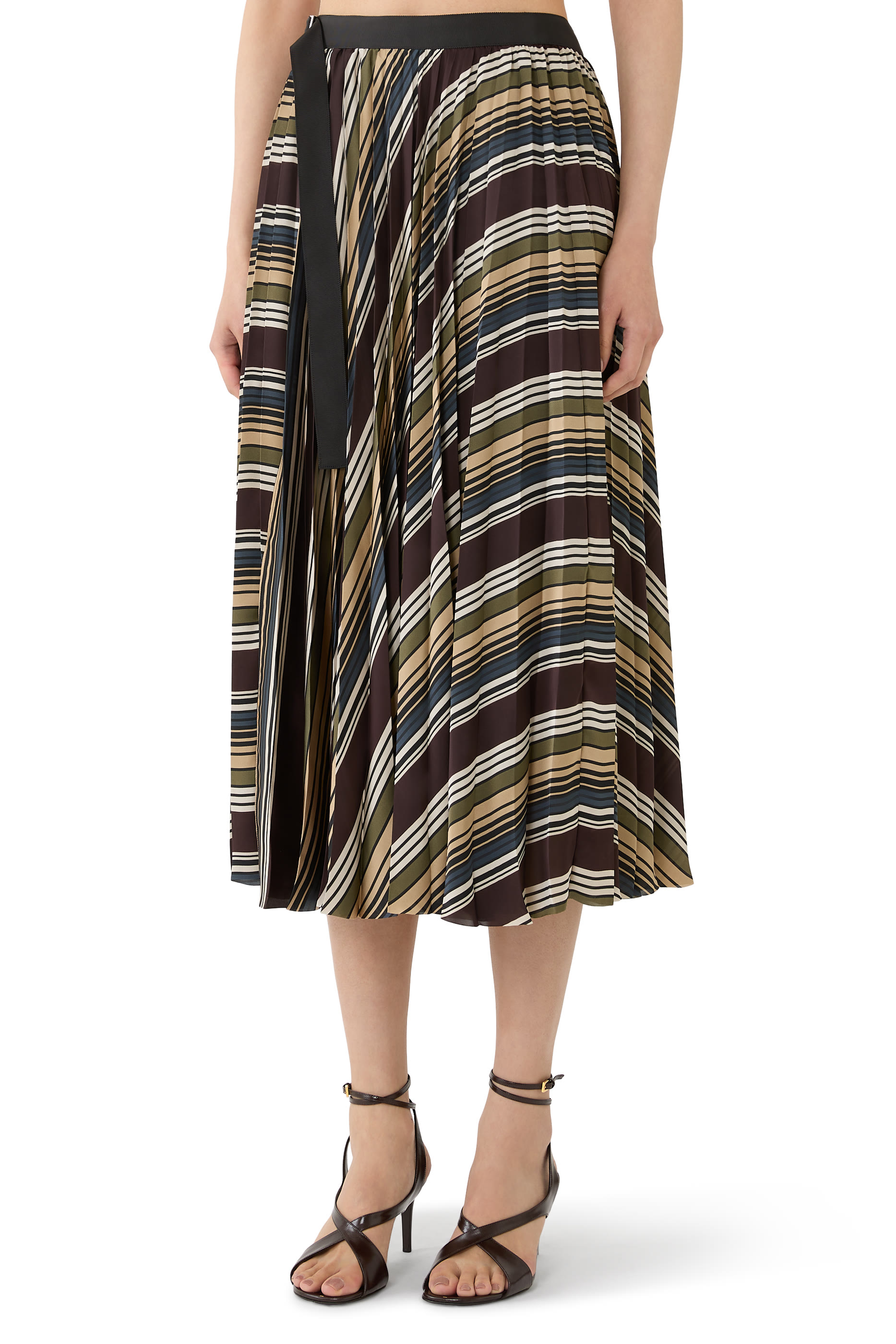 Horizontal Stripe Midi Skirt