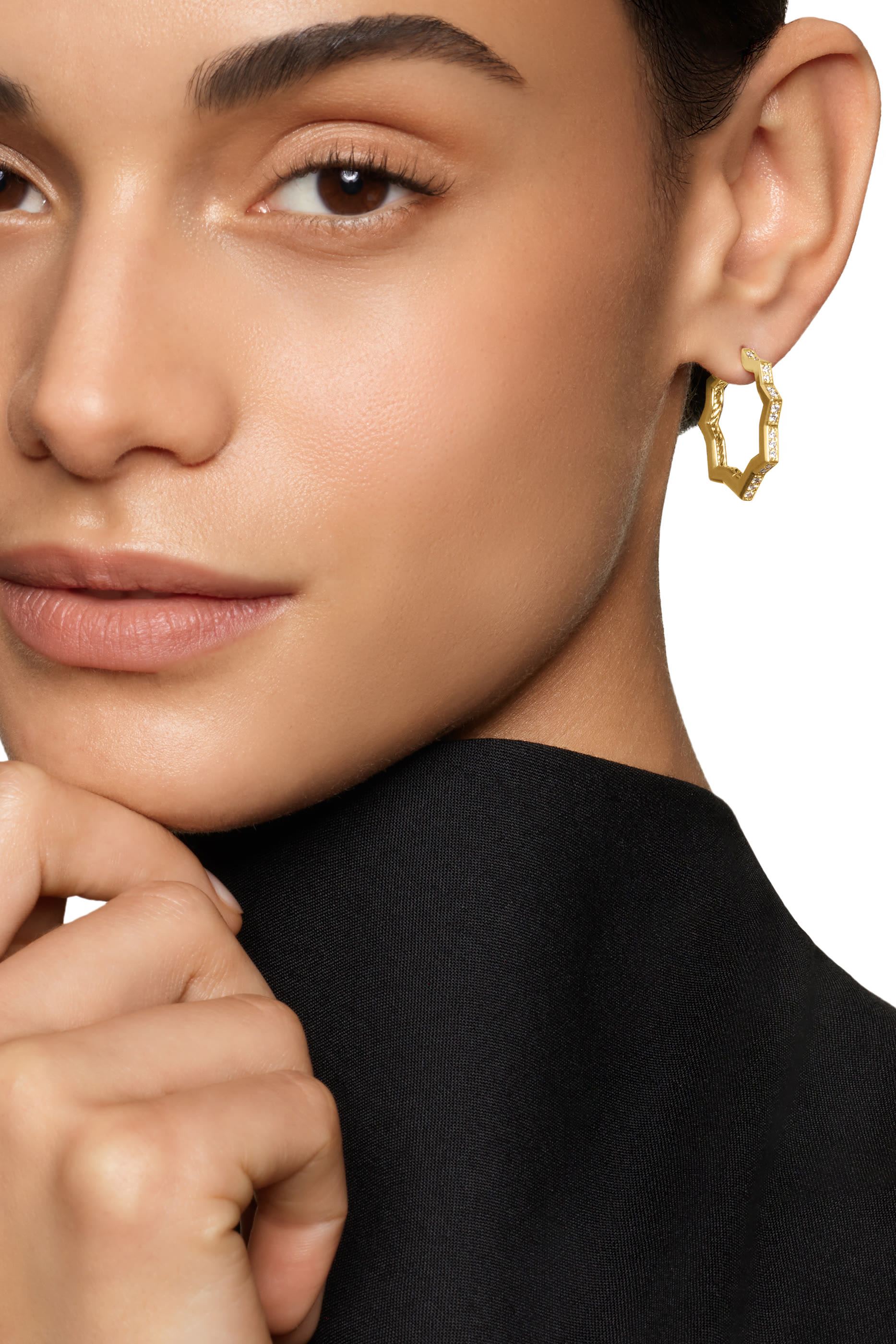 Zig Zag Stax&trade; Hoop Earrings, 18K Yellow Gold & Diamonds