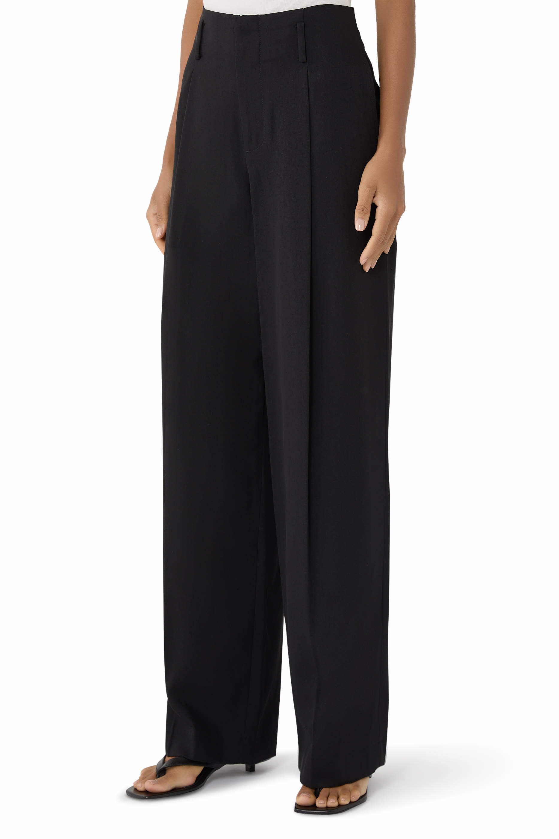 Belted High-Waist Pleated Trousers