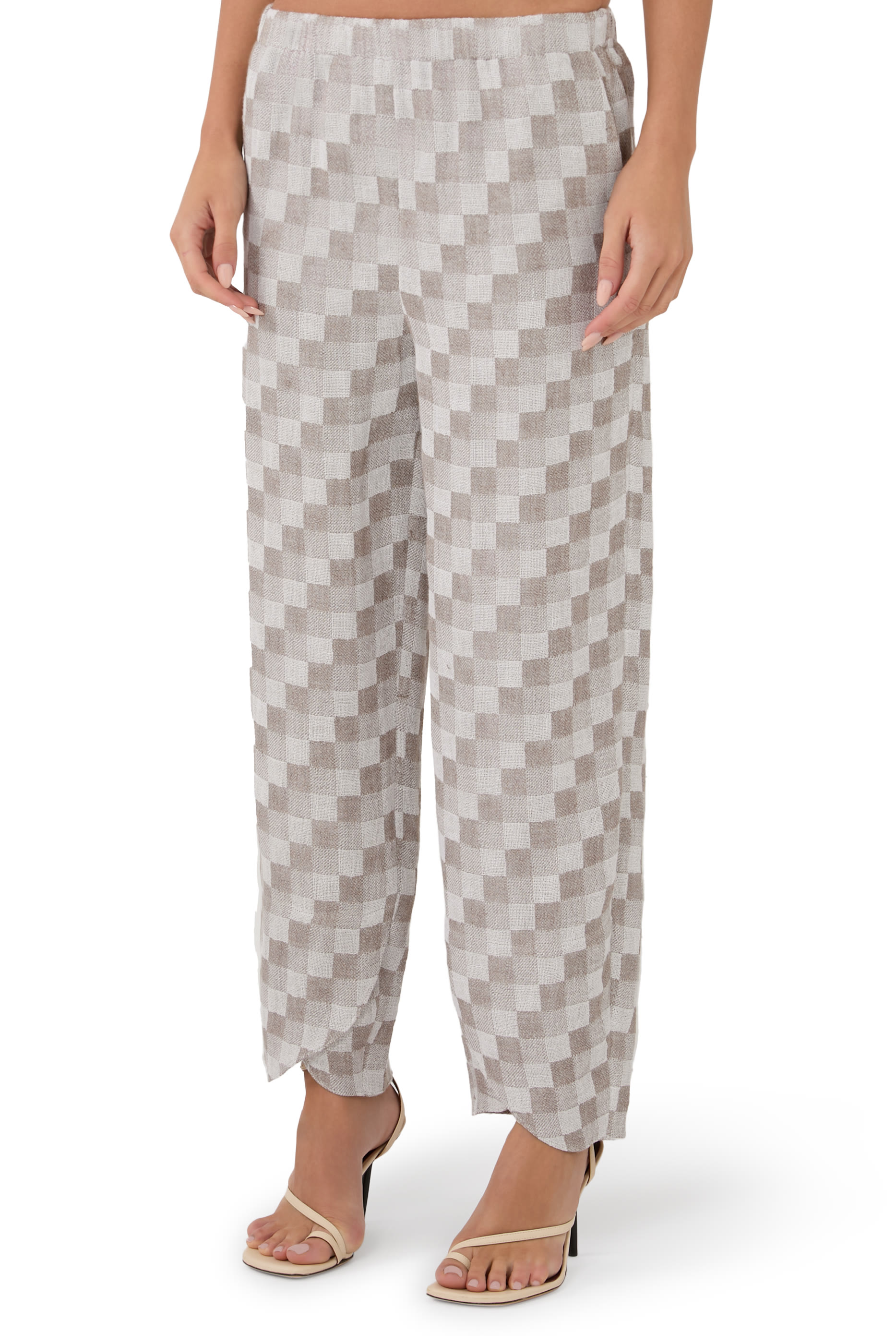 Check Pattern Linen Gauze Wide Trousers