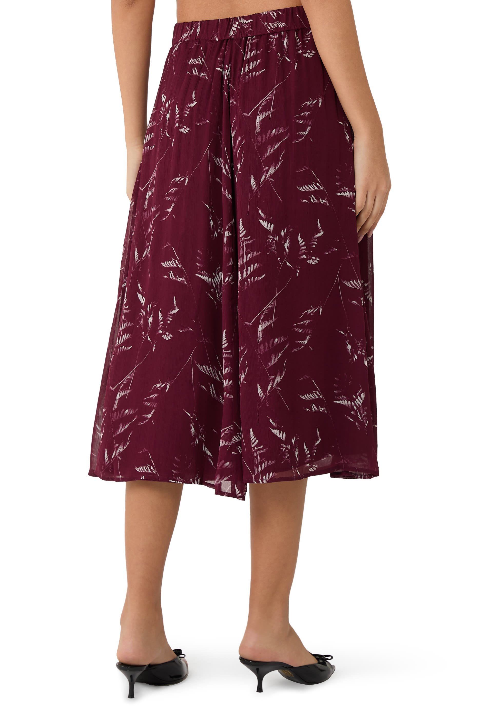 Foliage Print Chiffon Midi Skirt 