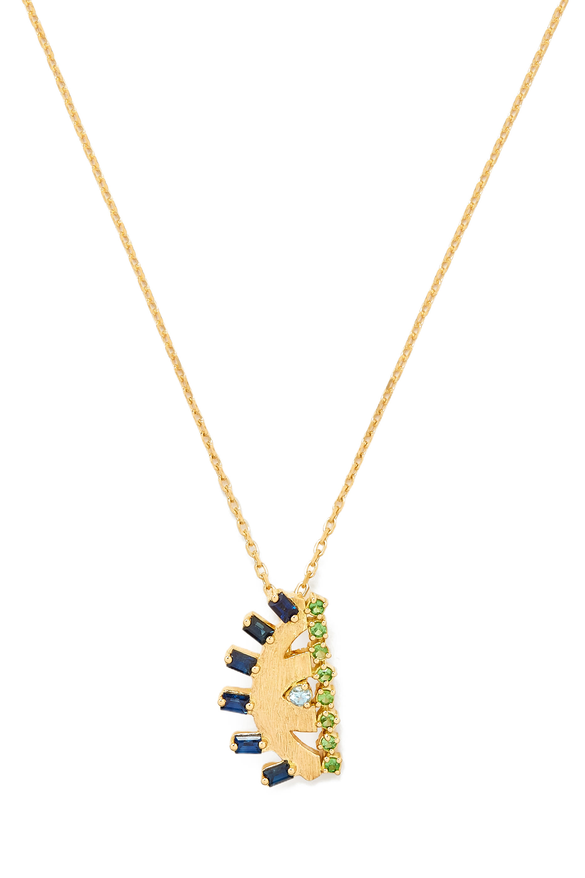 Ya Ein Necklace, 18k Yellow Gold & Topaz, Emerald, Sapphire