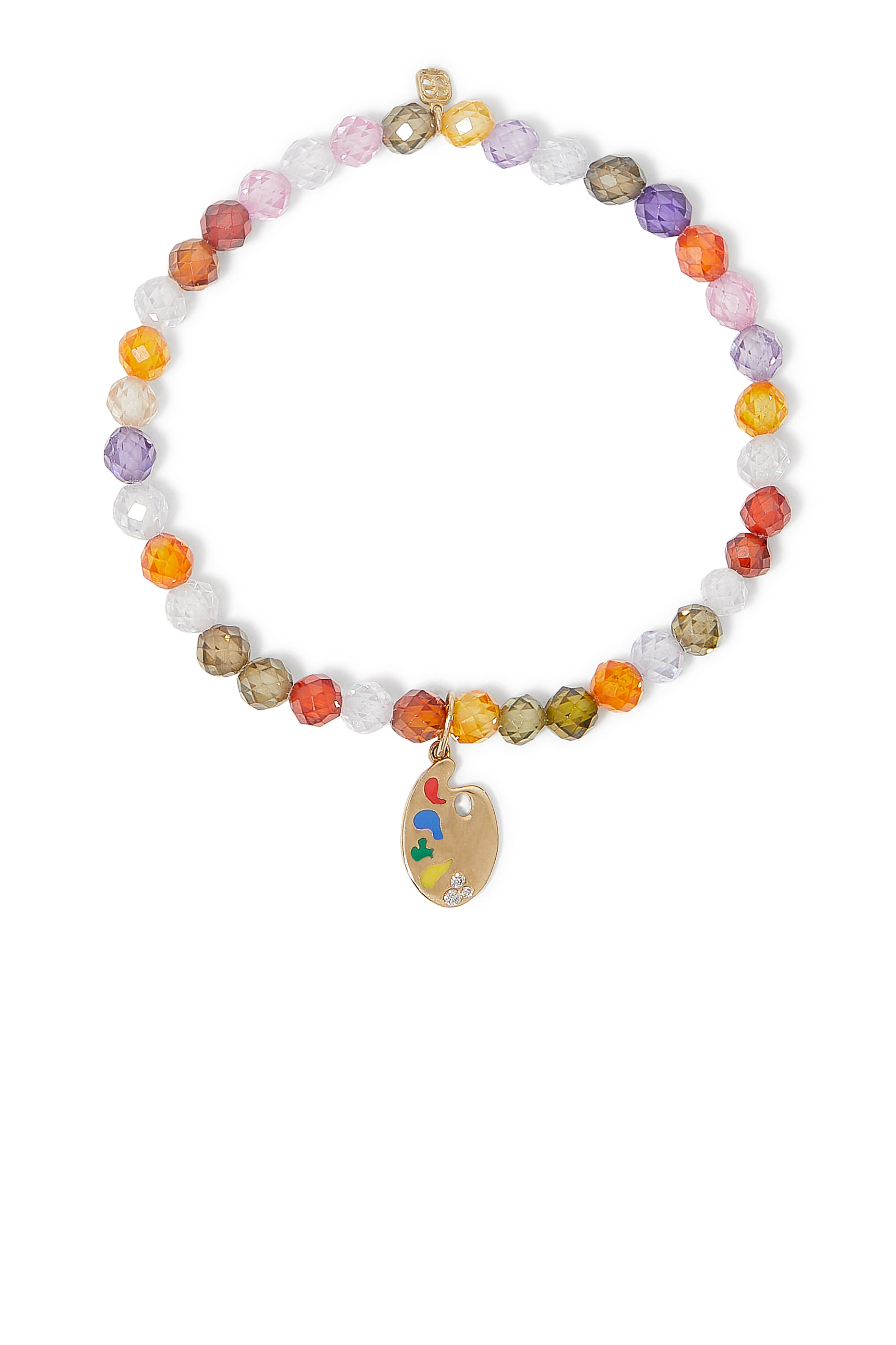 Kids Paint Palette Charm Beaded Bracelet, 14K Yellow Gold & Multicolor Zircon 