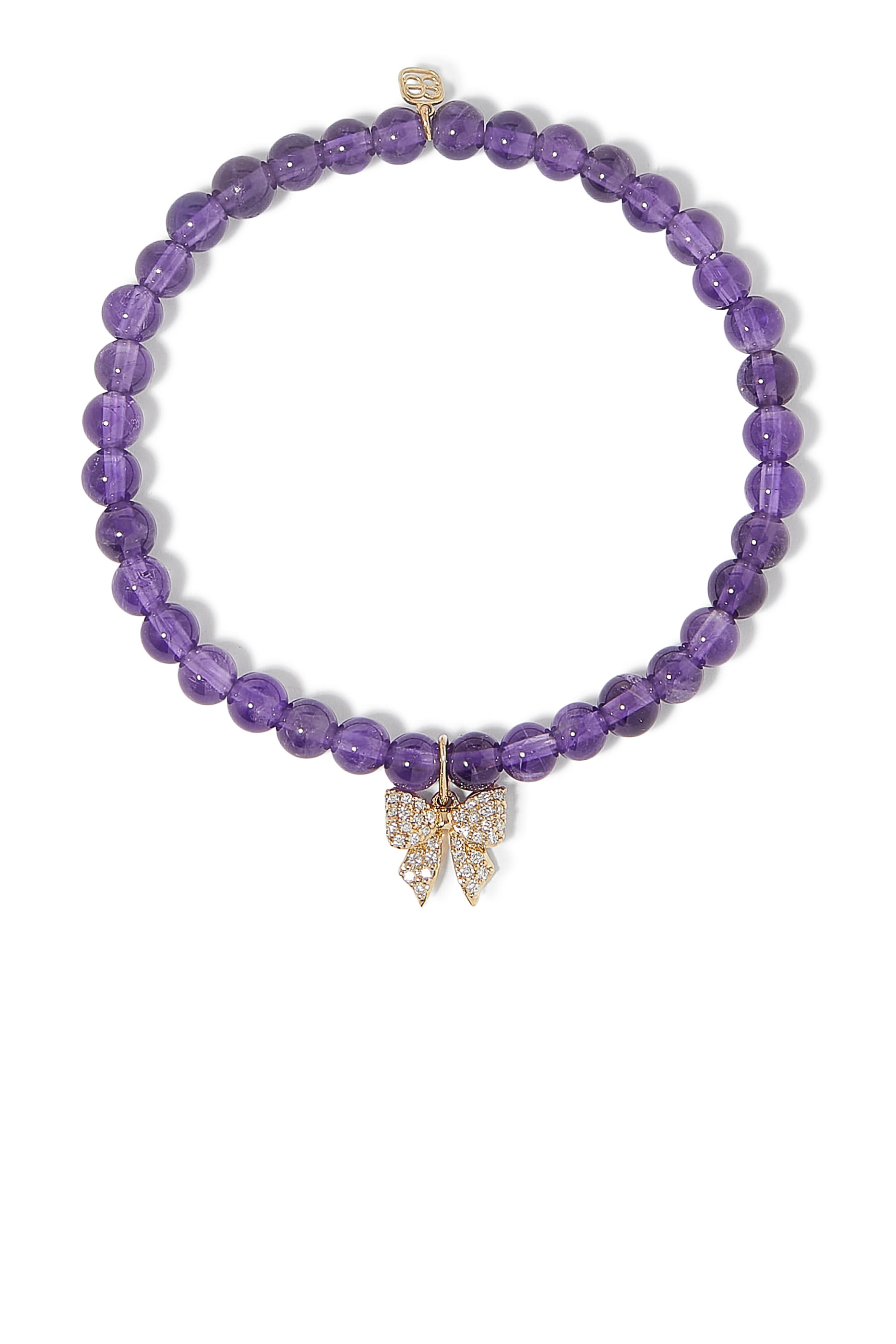 Kids Bow Charm Beaded Bracelet, 14K Yellow Gold &  Amethyst 
