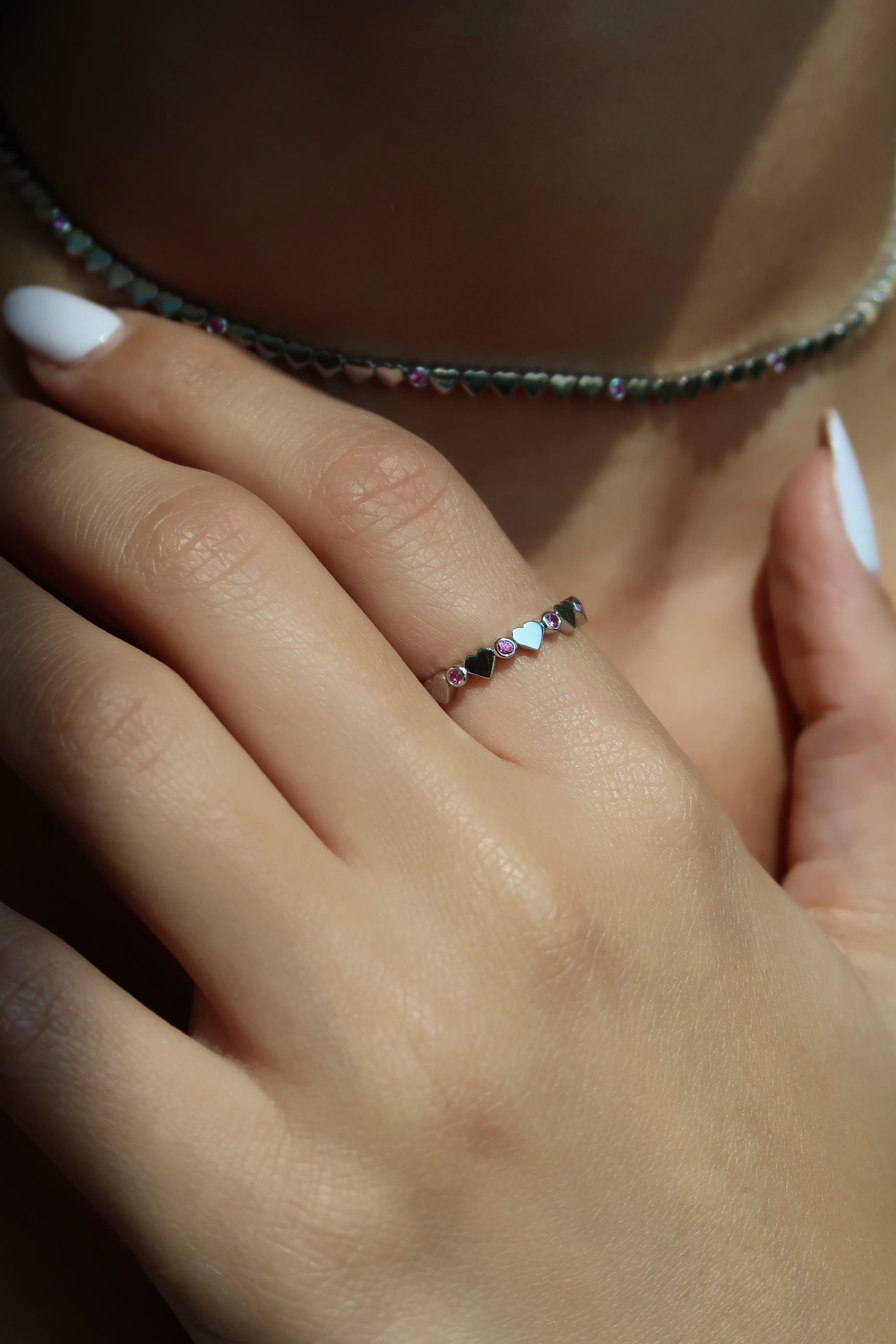  Love in Tokyo Ring, 18K White Gold &  Pink Sapphires